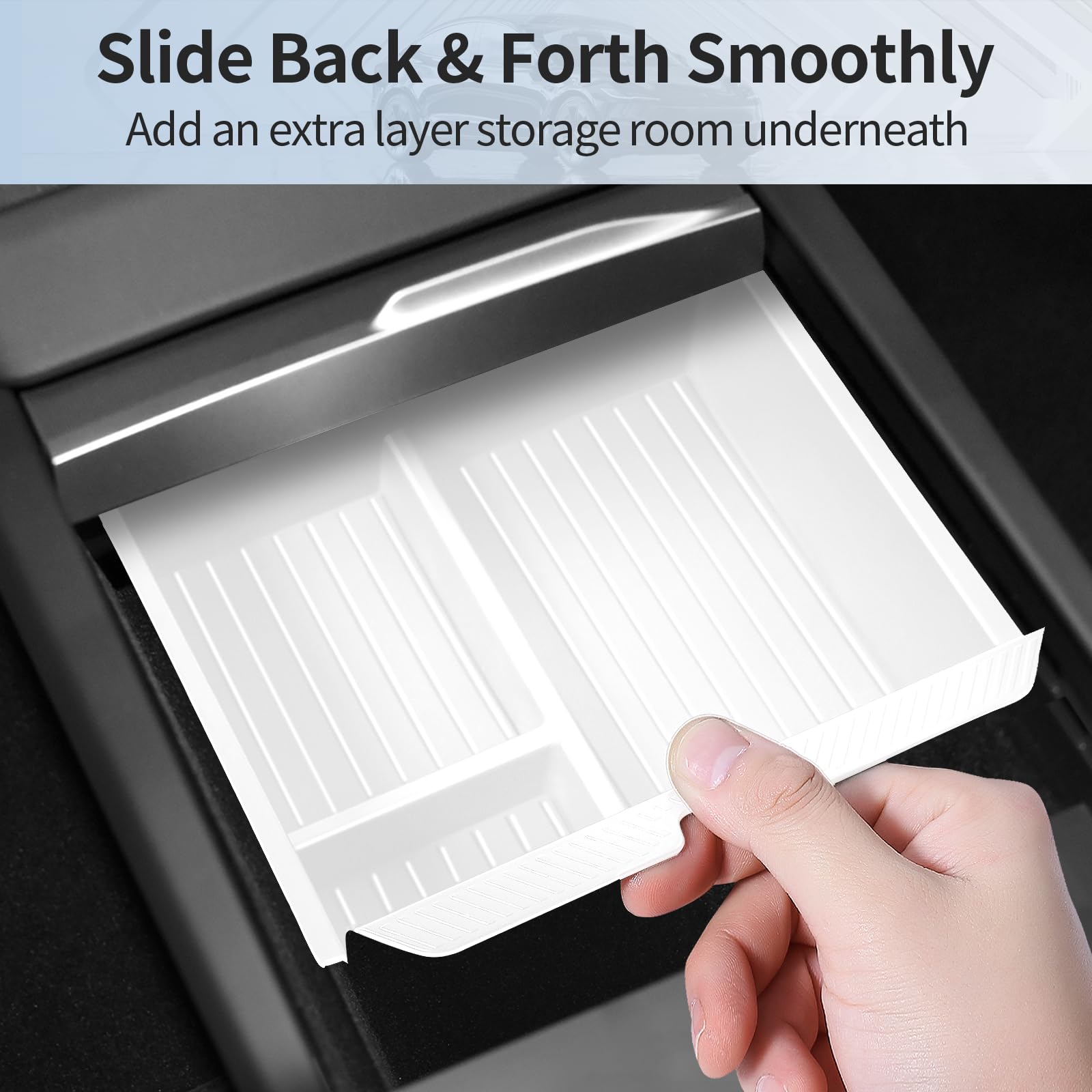 Tsldrv 2025 Upgrade Center Console Organizer Tray For Tesla Model 3 Highland 2024 2025 [Slide Smoothly] Armrest Hidden Organizer