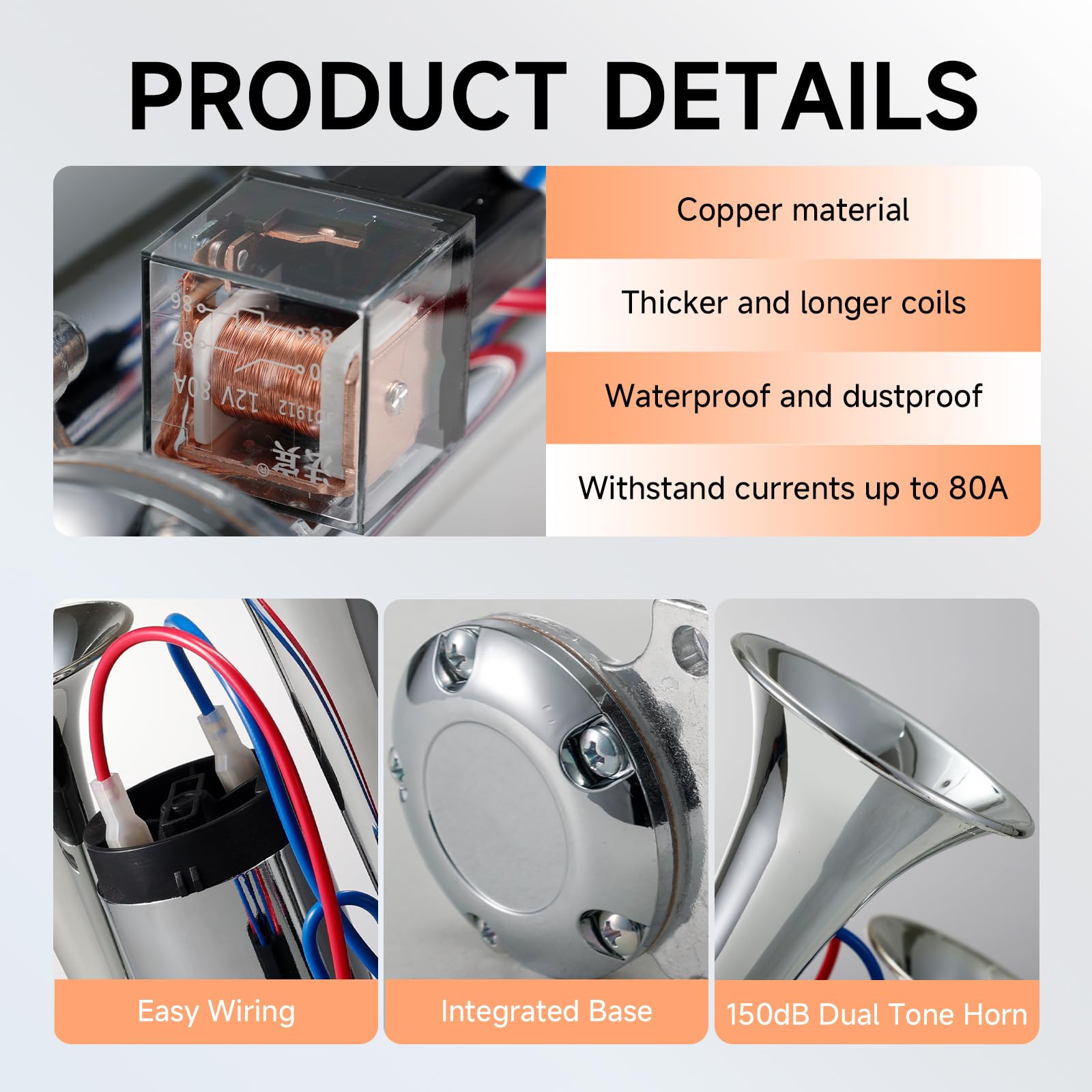 Farbin Air Horn For Truck 12V Loud Train Horn With Air Compressor Dual-Trumpet Chrome Compatible With Trucks Pickups Motorcycles