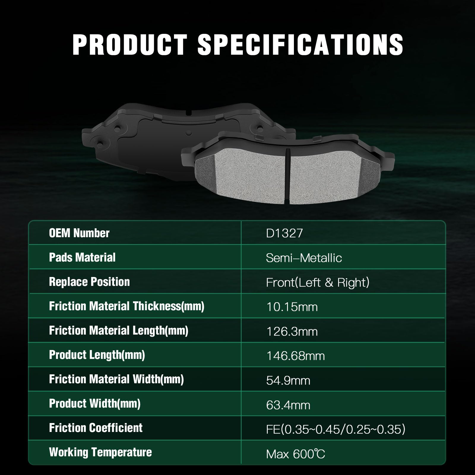 Automuto 4Pcs Front Semi-Metallic Disc Brake Pads Set D1327 For Chrysler Town & Country For Dodge Grand Caravan Journey Nitro Fo