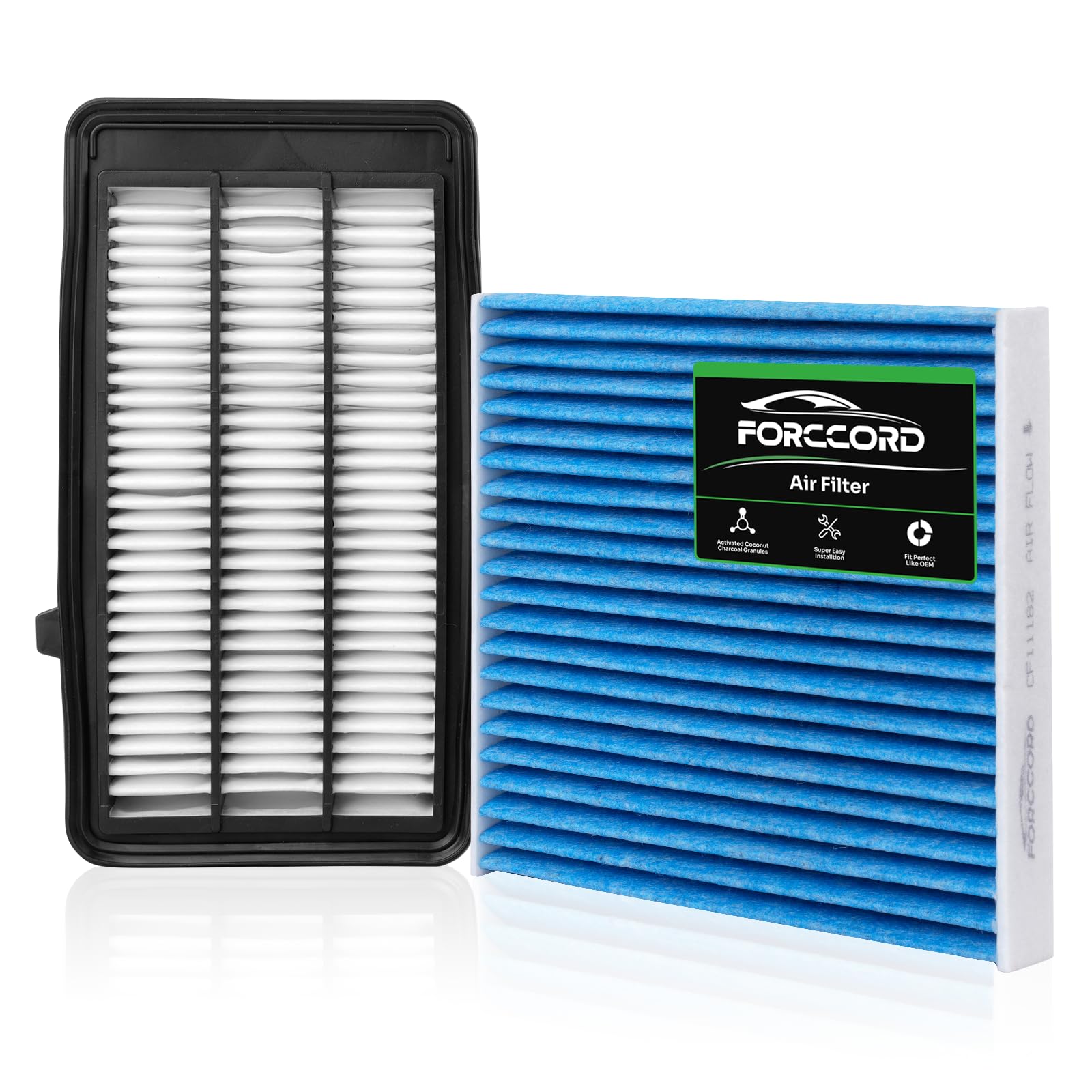 Forccord Cabin & Engine Air Filter Fit For Honda Civic L4 1.5L (2016-2021), Cr-V L4 1.5L (2017-2022) Activated Carbon Cabin Filt