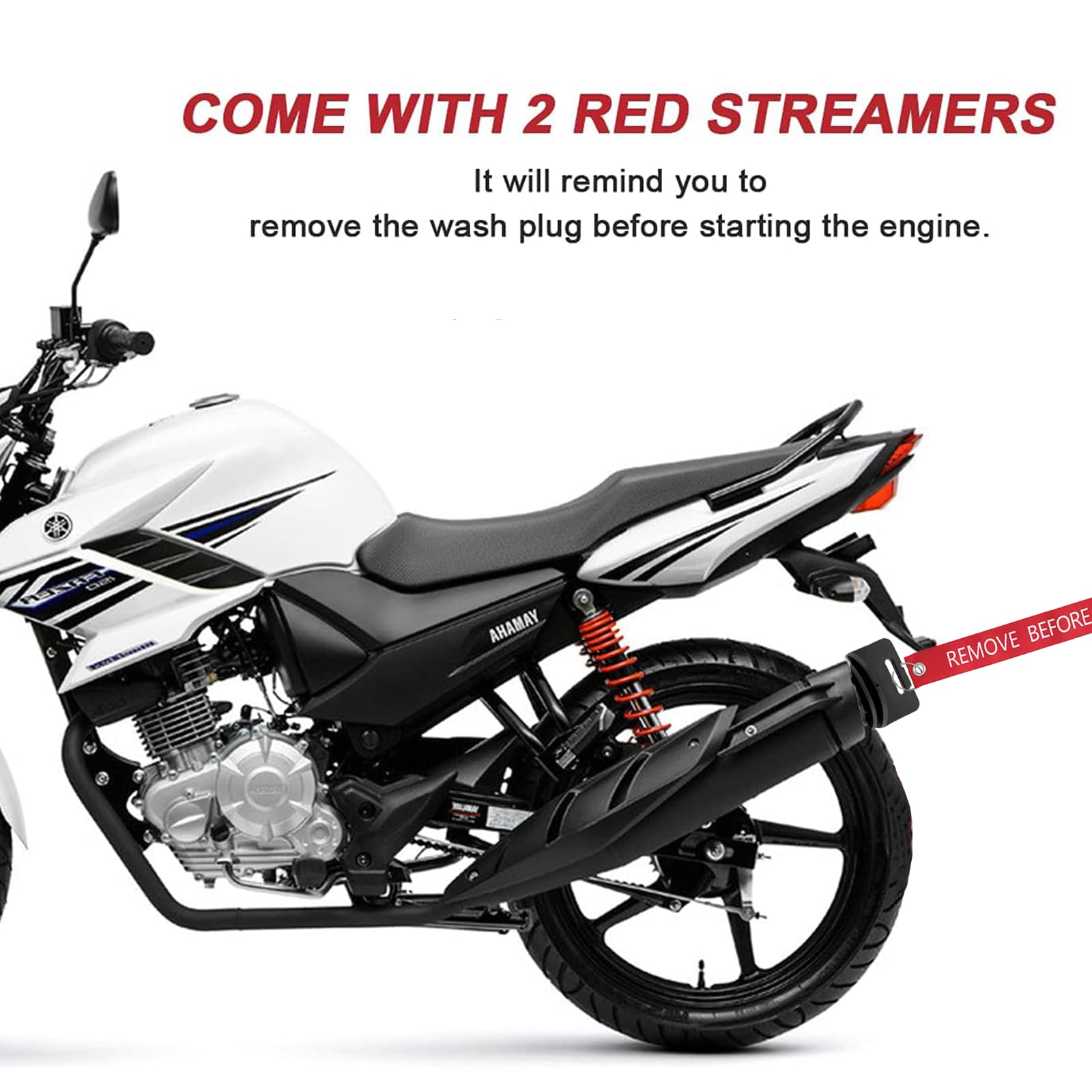 Muffler Exhaust Wash Plug, Hoedia 2 Pack Wash Plugs With 2 Streamers, Fit Most 2 Stroke 4 Stroke Motorcycle Bikes With Rubber Ex