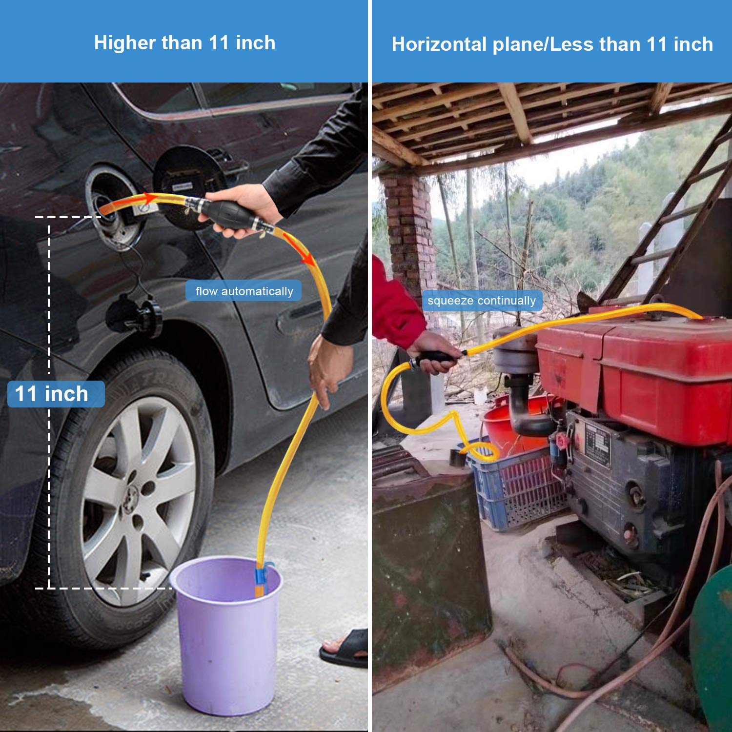 Siphon Pump For Gasoline Gas Oil Fuel Petrol Diesel Fluid Water Fish Tank,Manual Hand Pump 1 Transfer Pump With 2 Durable Pvc Si