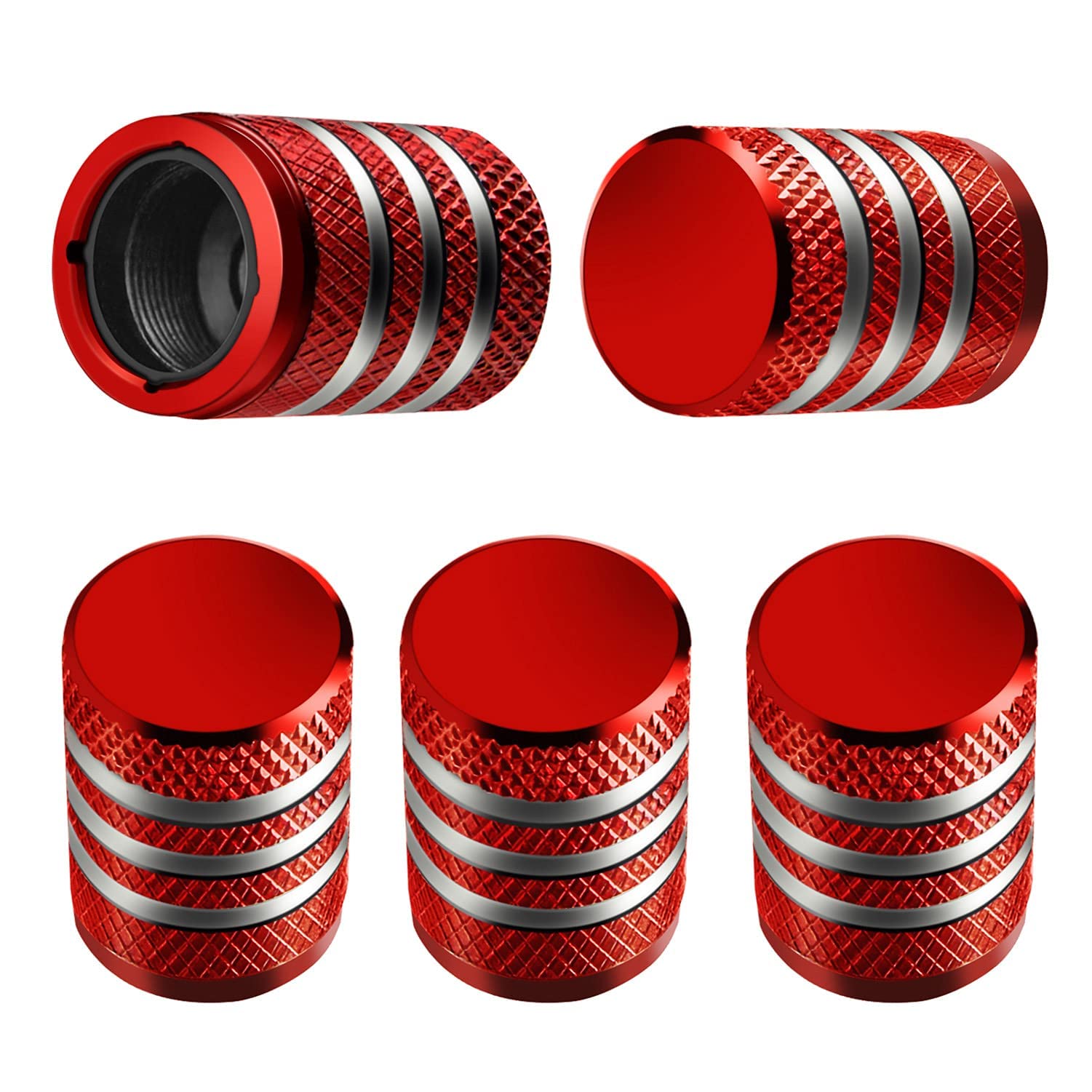 Tire Valve Stem Cap Cover - (5 Pack) Tire Air Caps Metal With Plastic Liner Corrosion Resistant Leak-Proof For Car Truck Motorcycle Suv And Bike Red