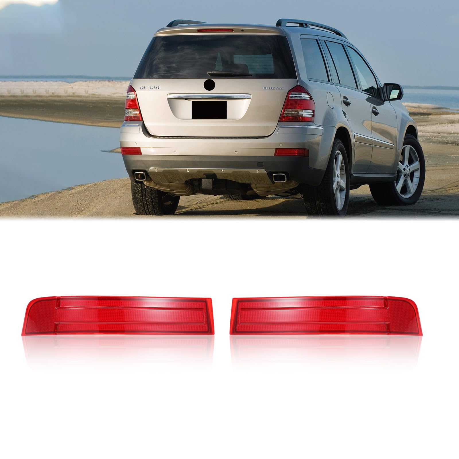 BINB ROAD Rear Bumper Reflector 1648201174 + 1648201274 Left Right Red Trim Compatible with Mercedes-Benz GL320 GL450 GL550 X164