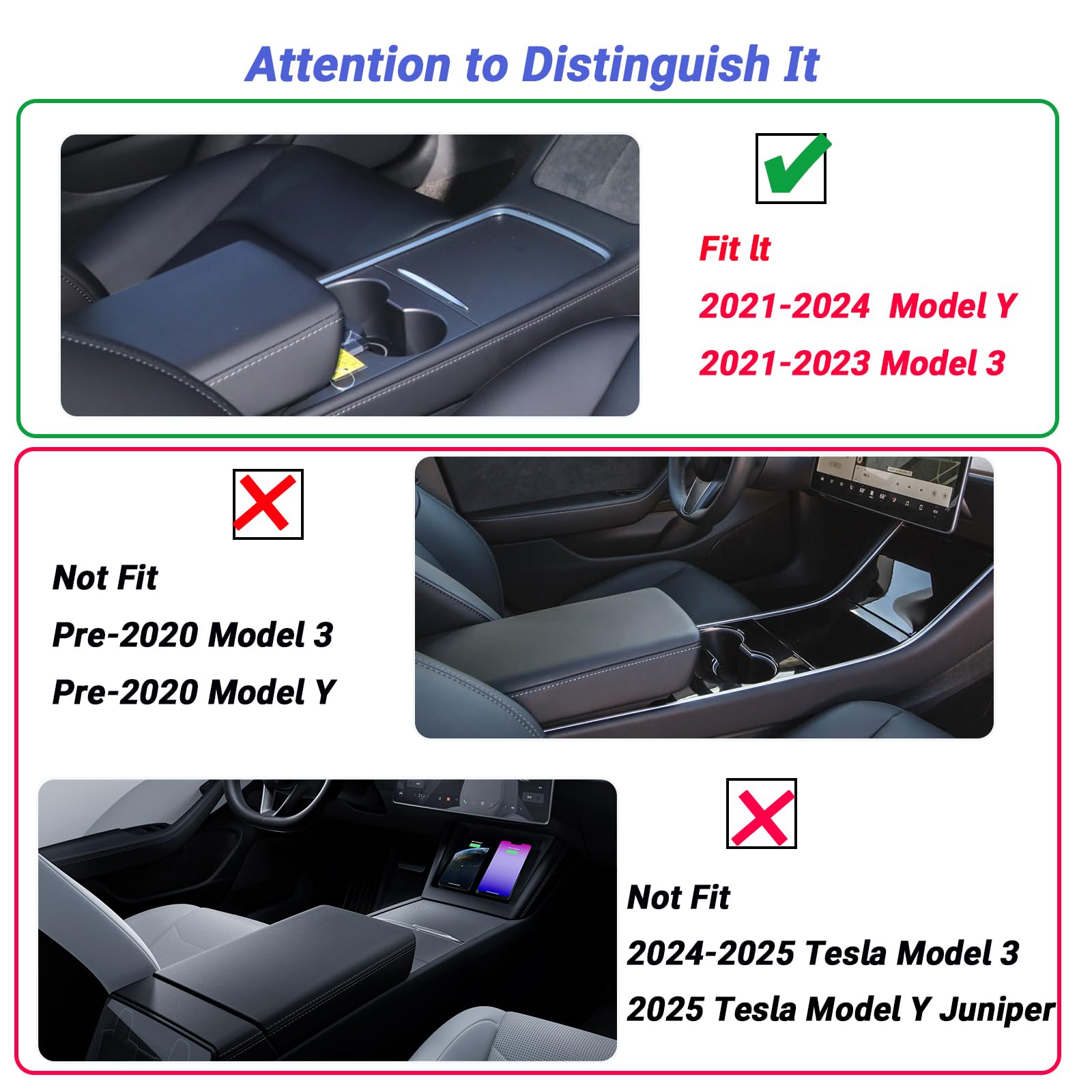 Carwiner 4 Pcs Center Console Organizer And Cup Holder Insert Compatible With 2021-2023 Tesla Model 3,2021-2025 Model Y, Flocked/Silica Rubber Armrest Hidden Cubby Drawer Storage Box Accessories