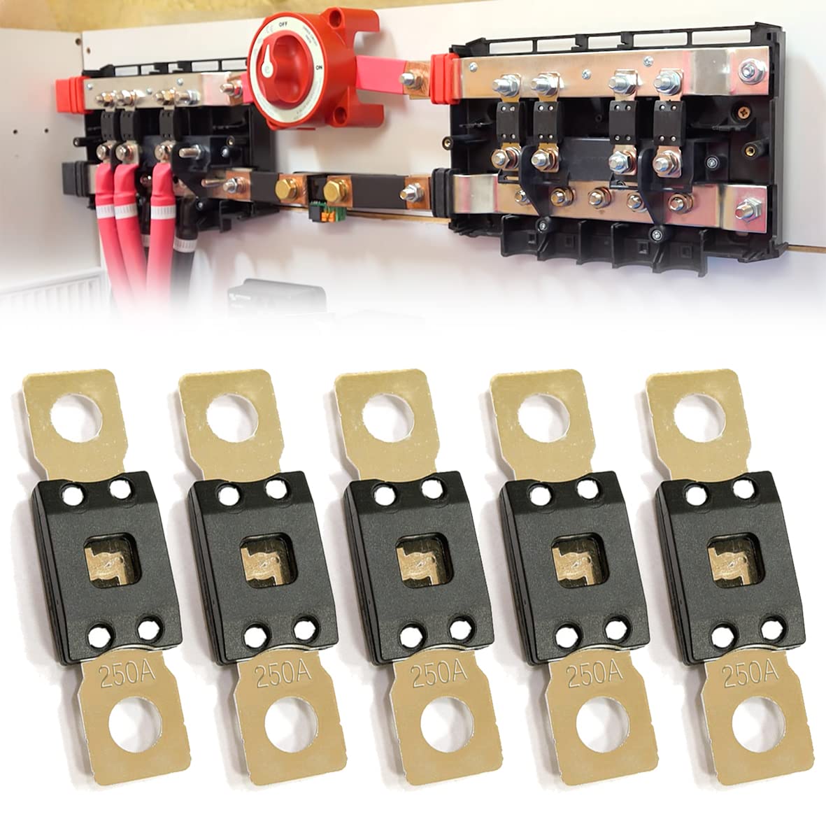 parts PTT 2PACK-10PACK MEGA/AMG Fuse 40 Amp-500 Amp, 32V, 298 Series, Time Delay, Bolt Down - Automotive/Marine (250A-5PACK)