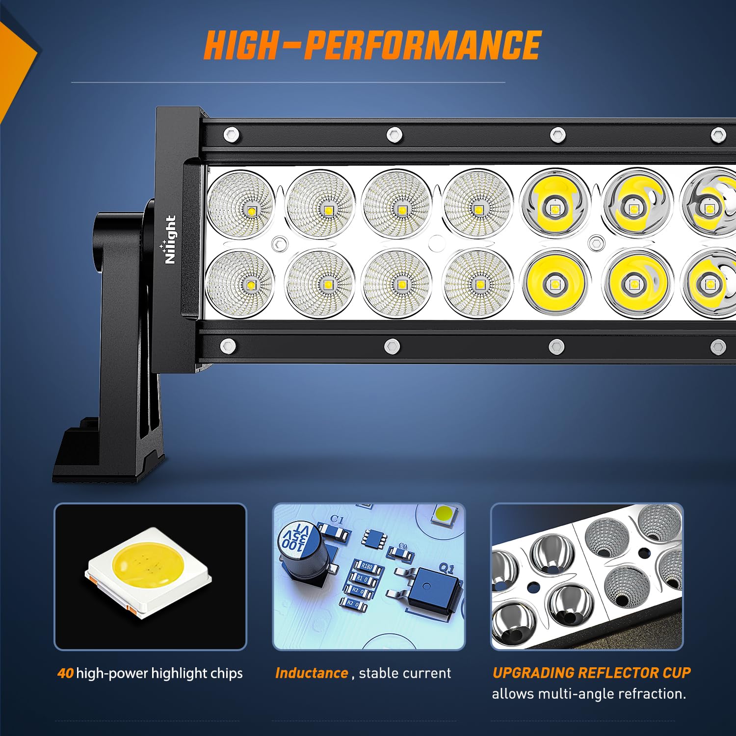 Nilight 22Inch 120W Spot Flood Combo Led Light Bar Off Road Driving Lights Boat Lights Fog Light 12V On/Off 5 Pin Rocker Switch