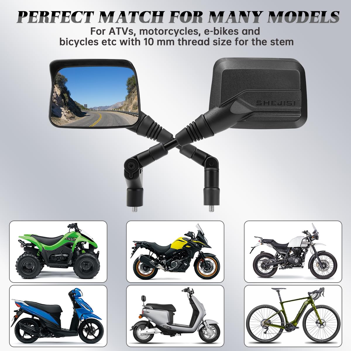 Shejisi Motorcycle Mirrors,Atv Mirrors (2Pack) With Impact Resistance,Anti-Glare With Rainproof,With7/8'' Handlebar Mounts,Motor