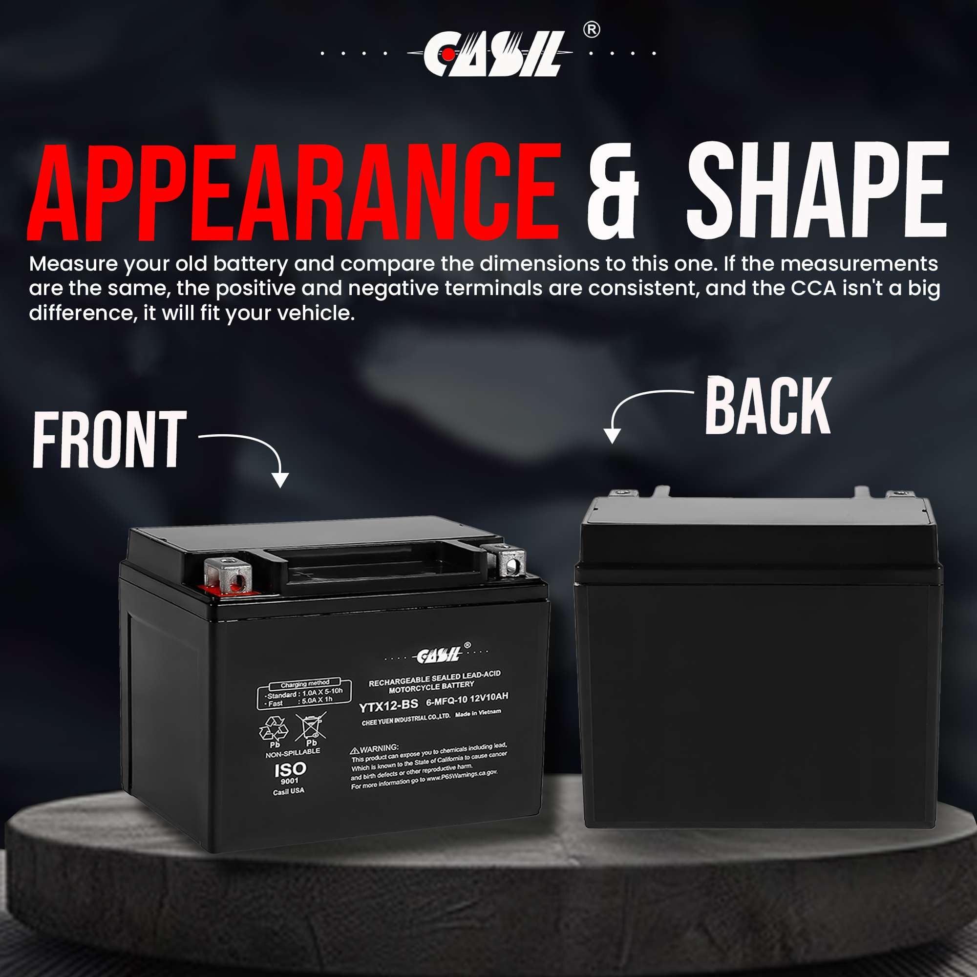 Ytx12-Bs Replaces Etx12 Tx12 Agm Motorcycle And Atv 12V Battery, 180 Cold Cranking Amps And 10 Ahr.