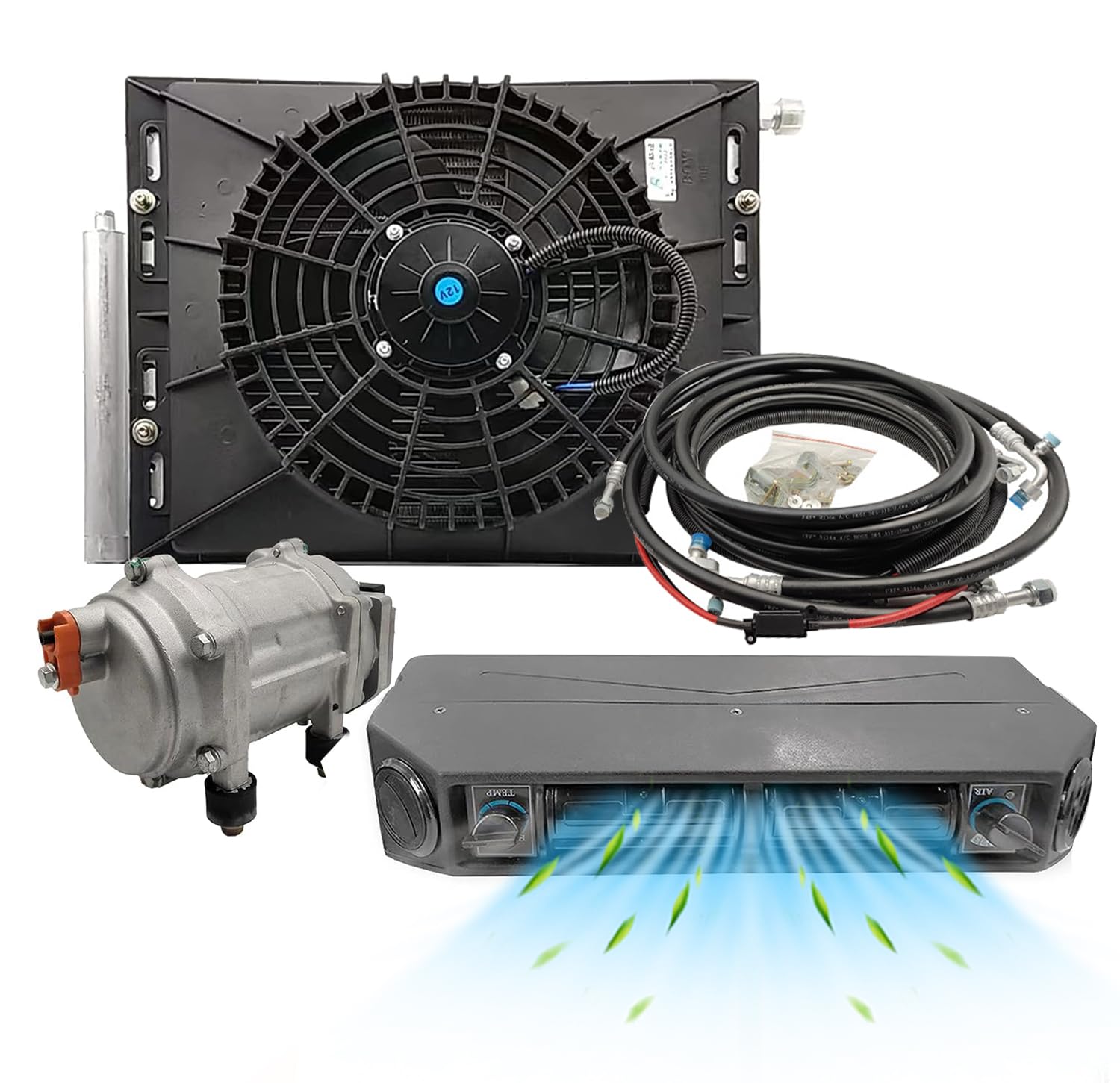 Gouku 12 V Universal A/C Kit System,New Energy 100% Electric Rv Truck Camper Van Automotive Under Dash Air Conditioner 10000 Btu For Truck, Semi Trucks, Rv,Van Ac