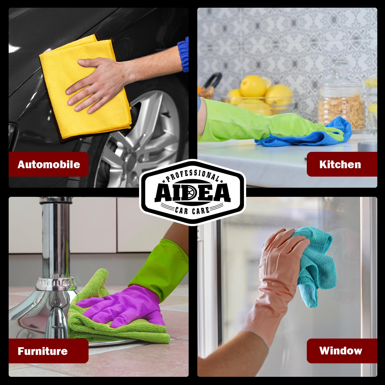 Aidea Microfiber Cleaning Cloth, 150Pk, Microfiber Towels For Cars, Premium All Purpose Car Cloth, Lint Free Rags, Absorbent Tow