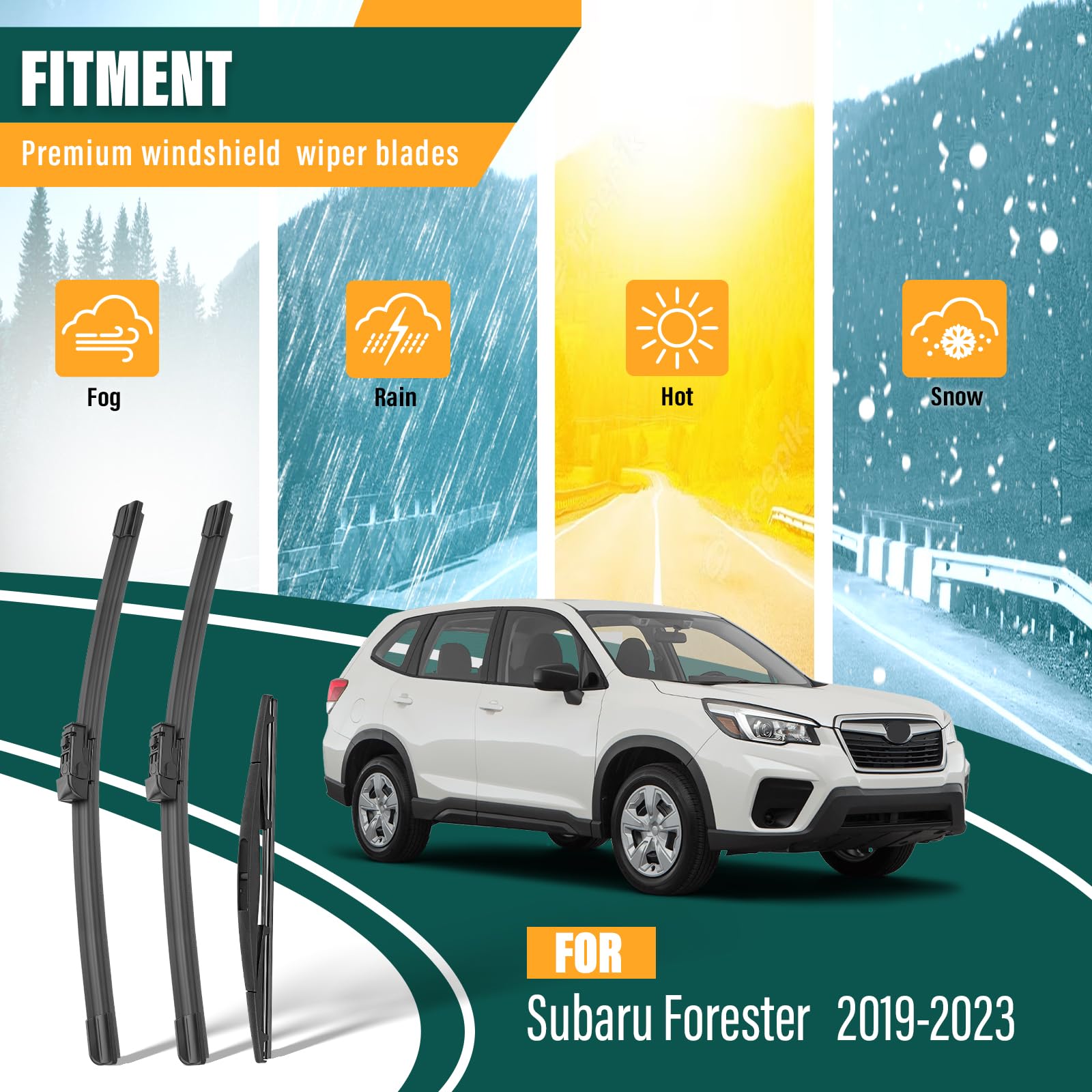 KVQ Windshield Wiper Blades Set for Subaru Forester 2019-2023 - Front & Rear 26 17 14 Replacement Blades, Original Factory Quality