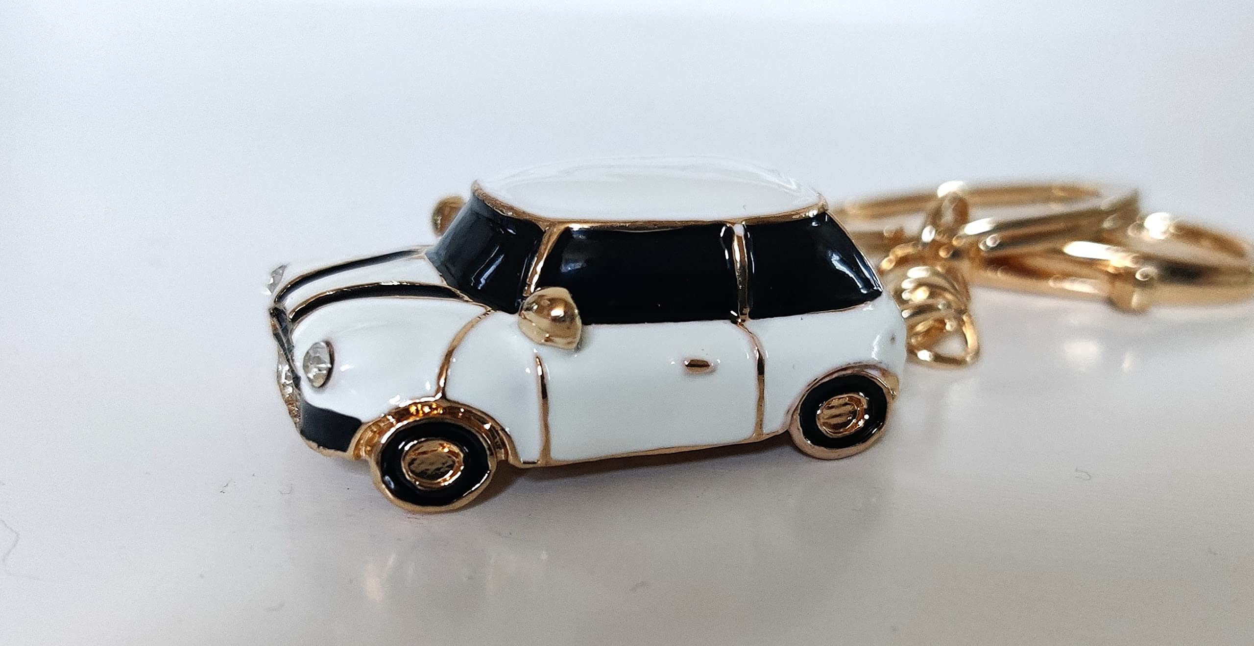 Rk Gifts Mini Style Car Keychain Gift Rhinestone Detail Cooper Novelty (White (Gold Trim))