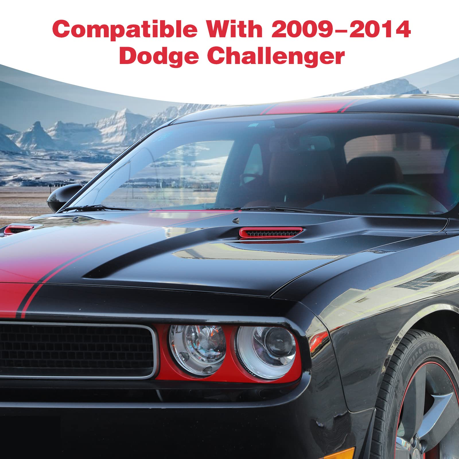Pdklin For Challenger Hood Scoop Vent Cover Trim Bezel Red Compatible With Dodge Challenger 2009 2010 2011 2012 2013 2014 Red Exterior Accessories 2Pcs