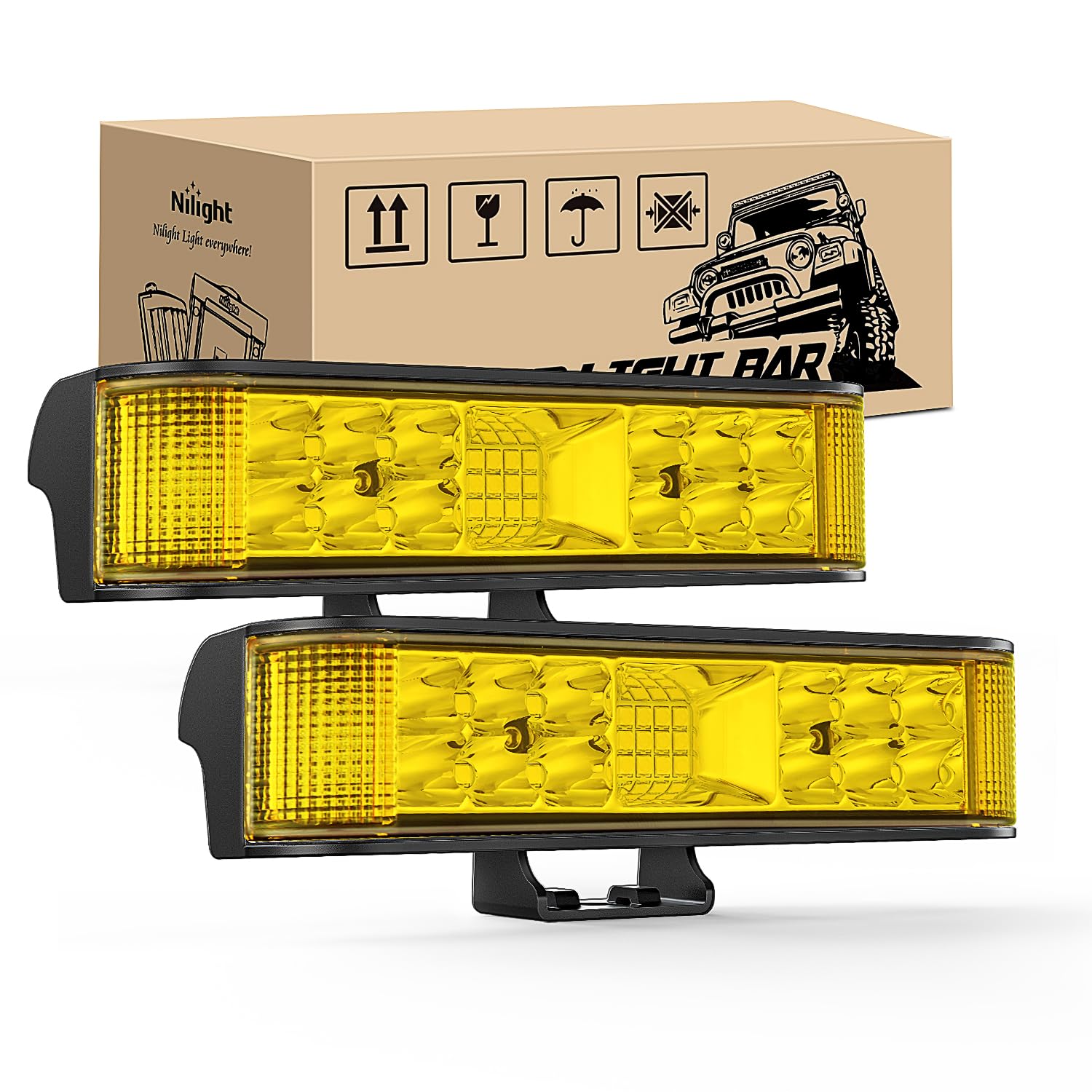 Nilight Side Shooter Led Pods Yellow 2Pcs 6.5 Inch 60W Flood Spot Beam Offroad Driving Fog Work Light Bar For Tractor Boat Suv A