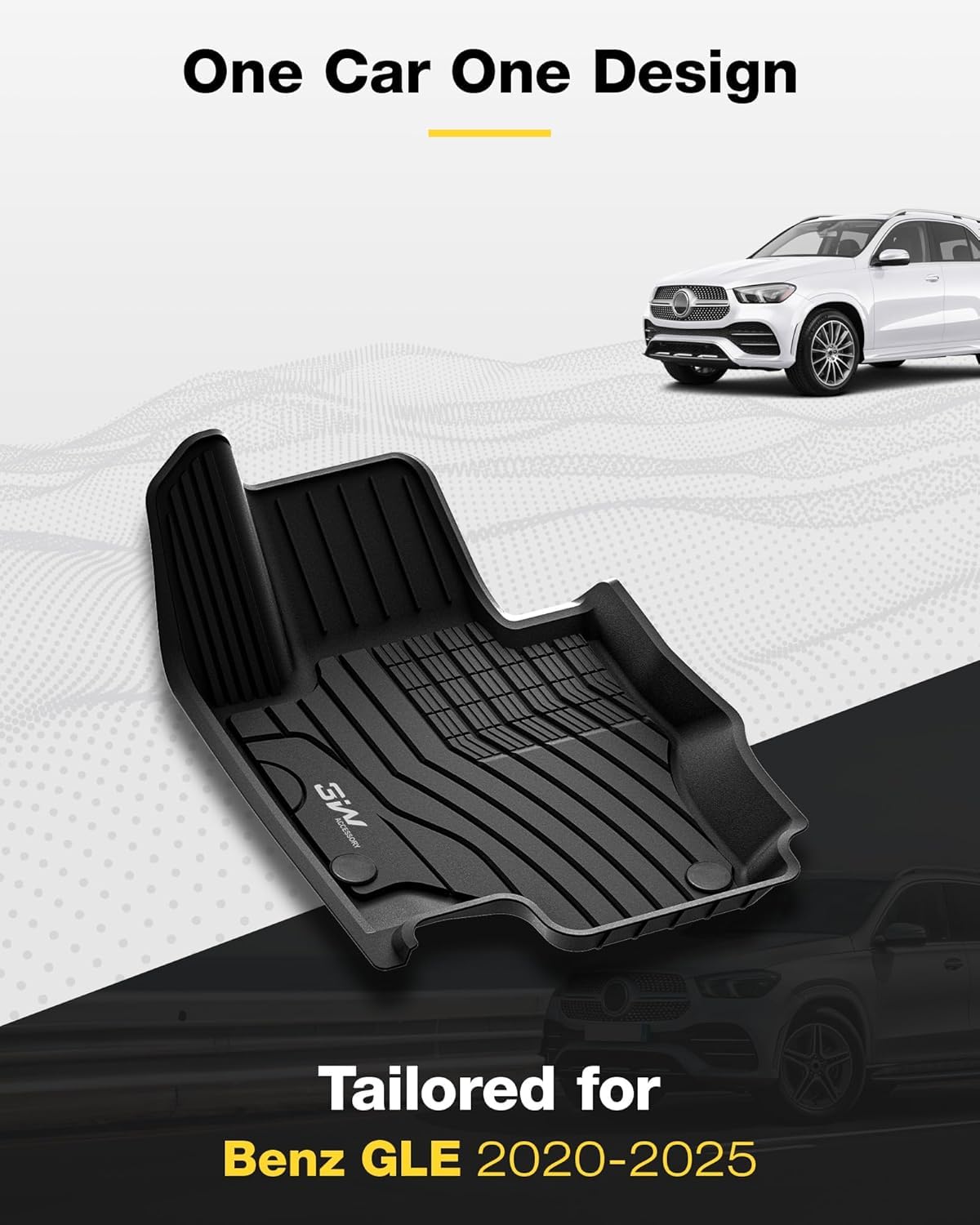 3W Floor Mats & Cargo Liner For Benz Gle 2020-2025, Tpe All Weather Custom Fit Floor Liner & Trunk Mats 1St &2Nd Rows Car Mats &