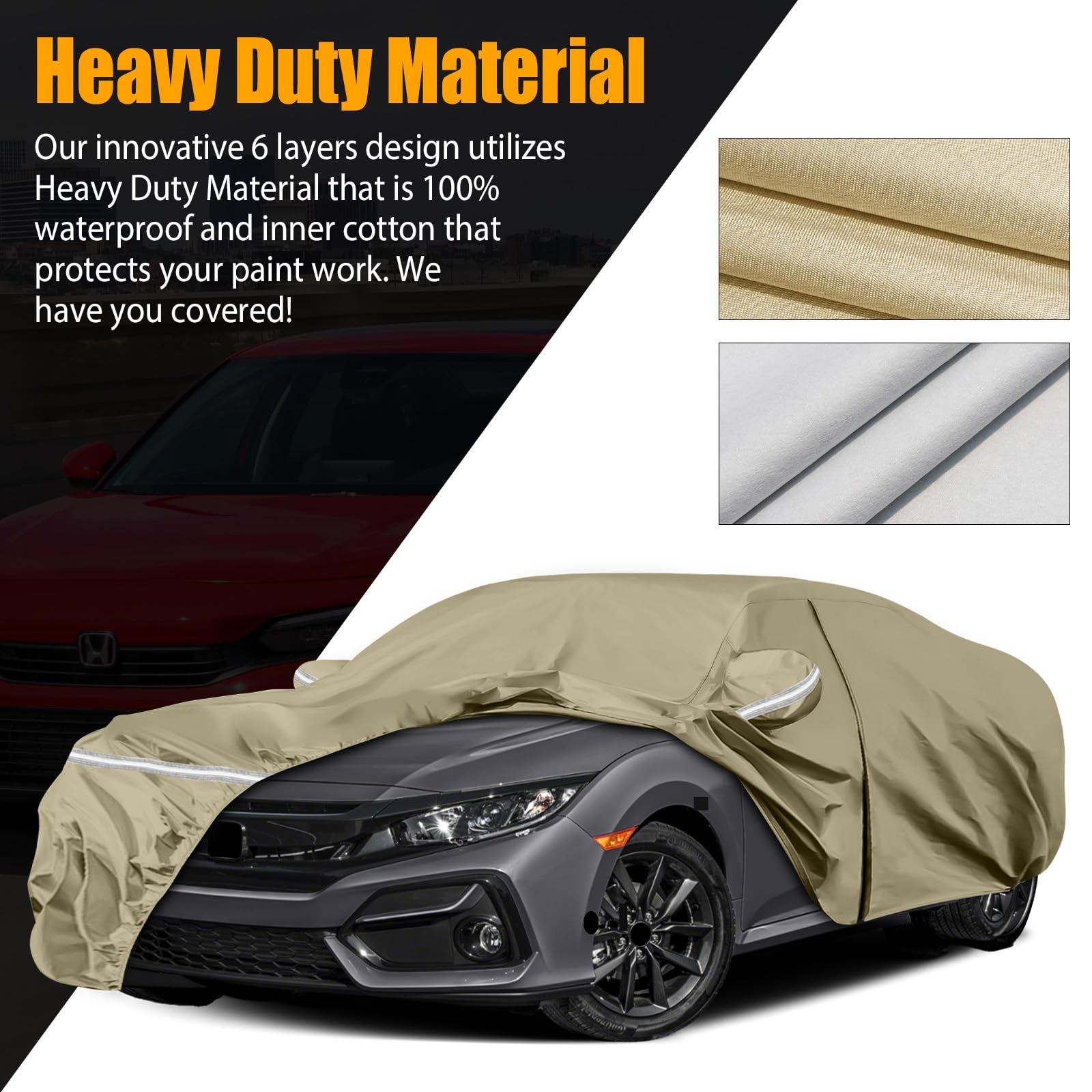 Waterproof Car Covers Replace for 2011-2025 Honda Civic, Multilayer Heavy Duty with Cotton Liner All Weather Custom-fit Car Cove