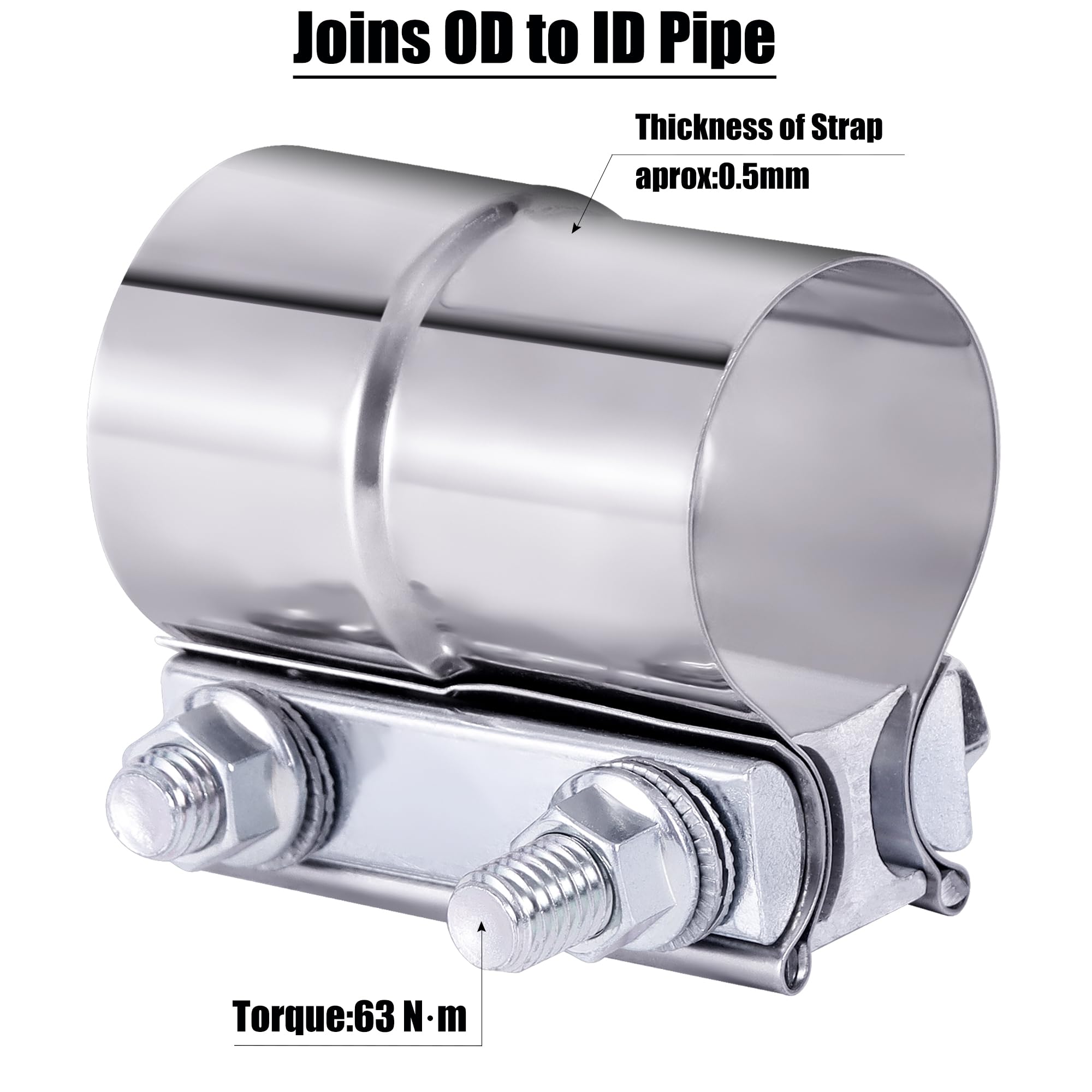 Vitonsbay 3.0 Inch Exhaust Clamp, 3 Inch Lap Joint Exhaust Band Clamp Sleeve Coupler Stainless Steel (2Pcs)