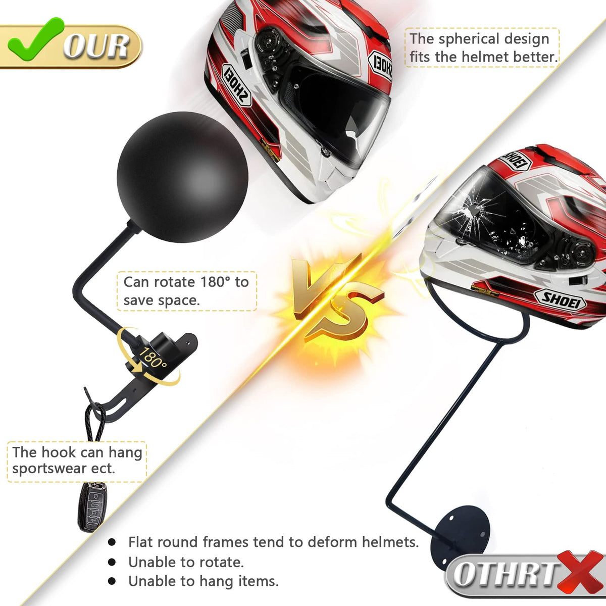 bike helmet organizer Kikerike Motorcycle Helmet Rack Wall Mount