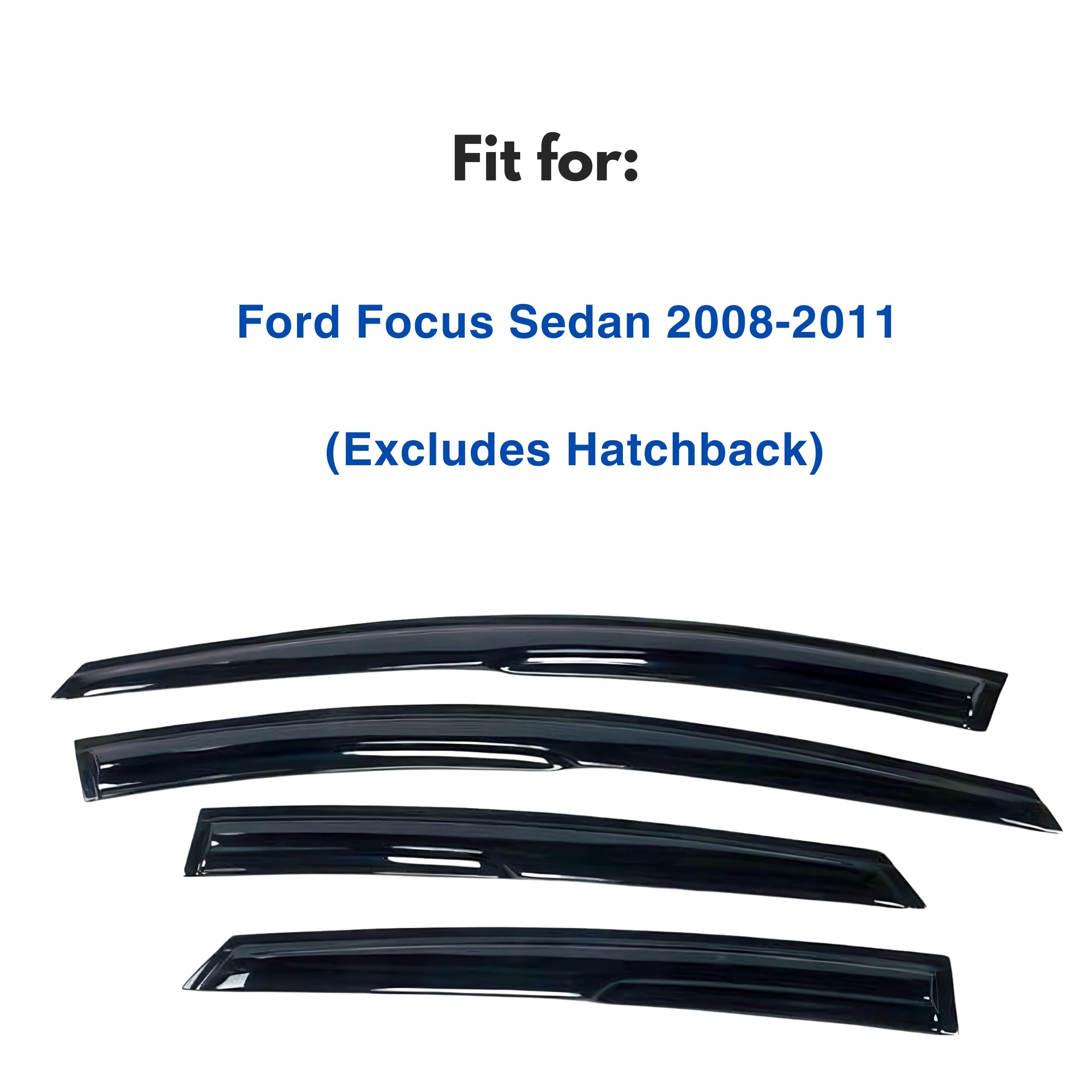 Ig Window Visor For Ford Focus Sedan 2008-2011, Rain Guard Tape-On Extra Durable Sun Wind Side Vent Window Deflector Mugen Style