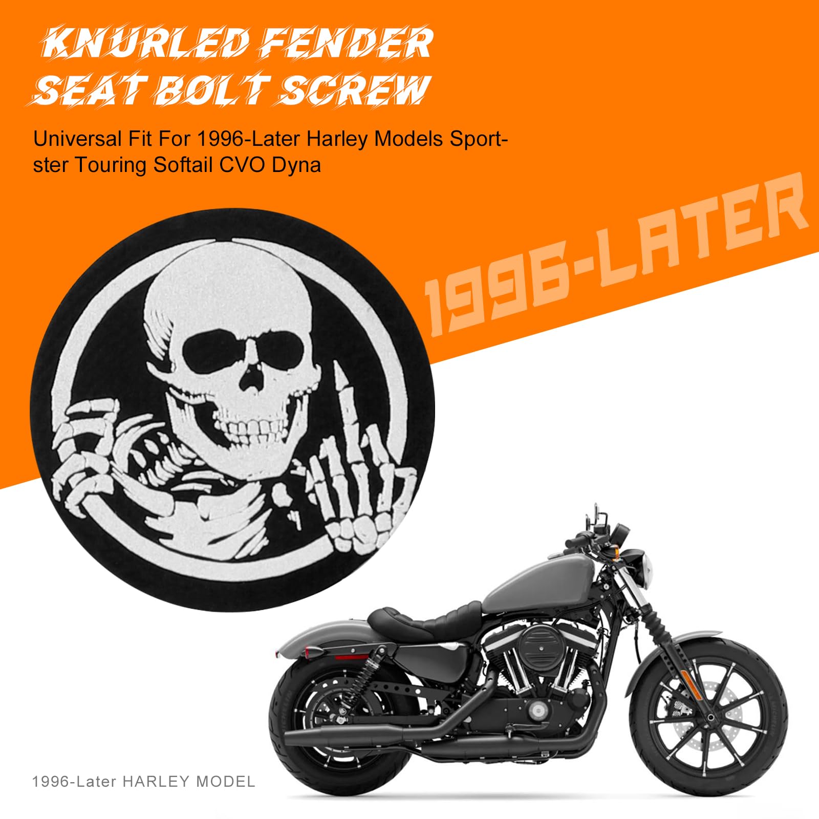 Eumti Stainless Knurled Fender Rear Seat Bolt Screw 1/4'-20 Thread Skull Pattern Black Eyes Compatible With Harley Davidson Touring Softail Dyna Sportster Cvo Fatbob 1996-2024
