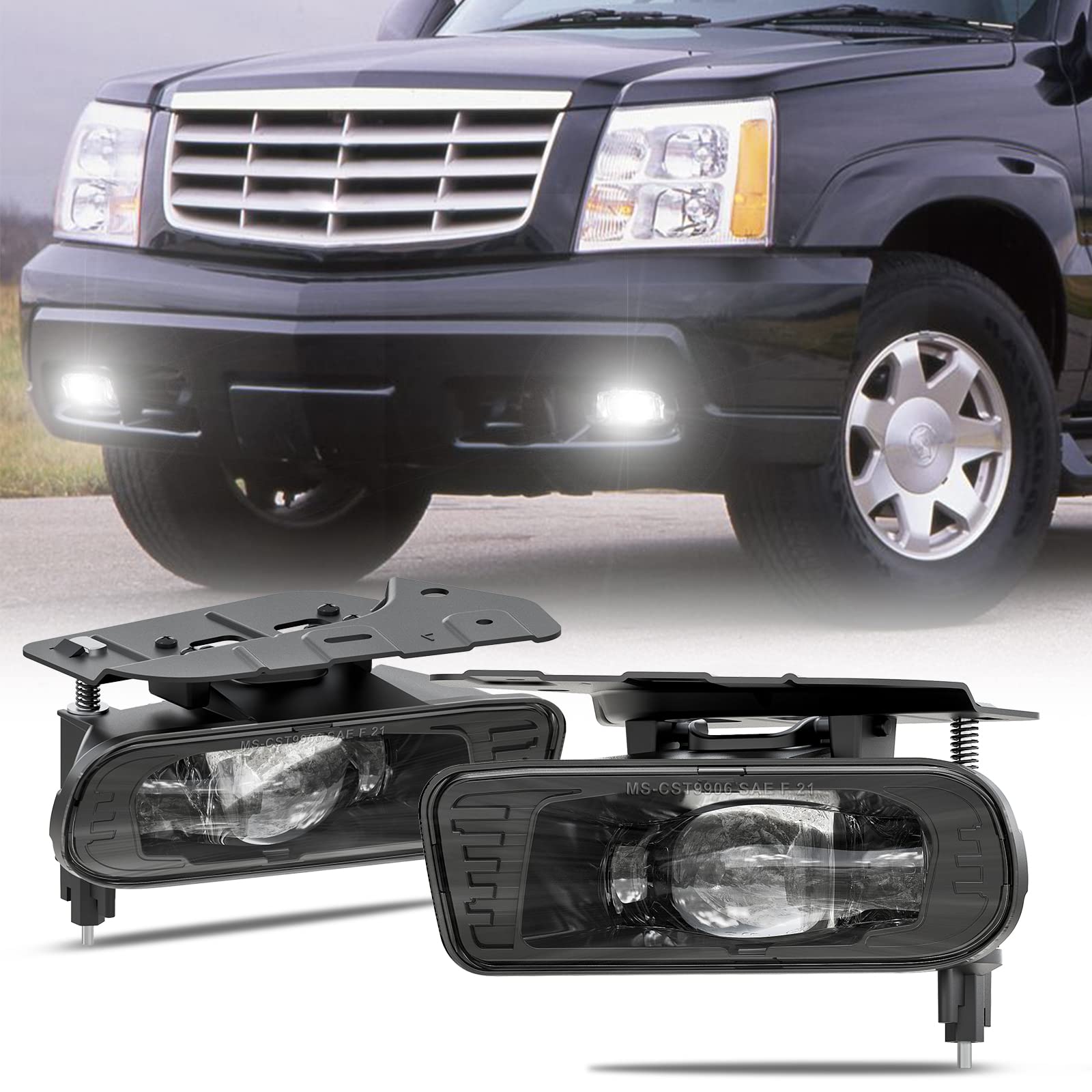 Bicyaco Led Fog Lights Assembly Fog Lamps Replacement Compatible With 2002 2003 2004 2005 2006 Cadillac Escalade 02 03 04 05 06 Escalade Ext 2003-2006 Escalade Esv- Clear Lens