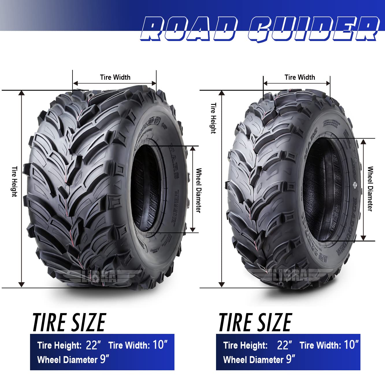 Roadguider Set 4 Atv/Utv Tires 22X7-11 Front & 22X10-9 Rear /6Pr 20Mm Deep Tread Compatible With Honda Recon 250 Suzuki Ozark 25