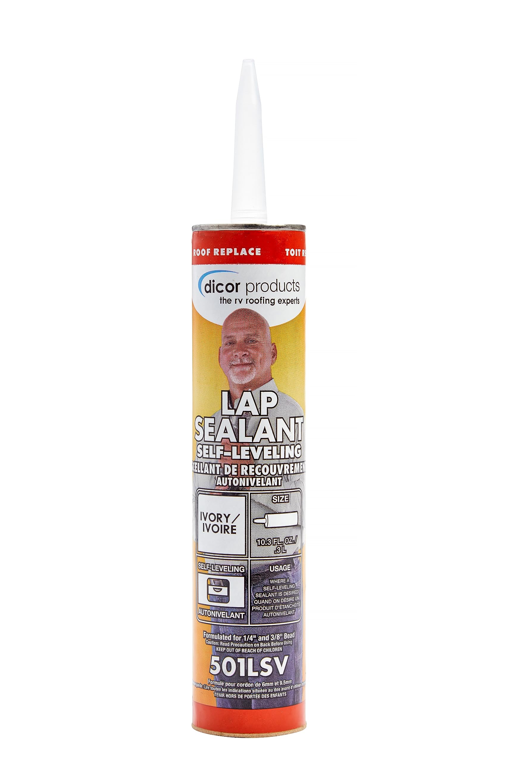 Dicor 501LSV-1 HAPS-Free Self-Leveling Lap Sealant for horizontal surfaces - 10.3 Oz, Ivory, Secure, Ideal for RV Roofing, Maint