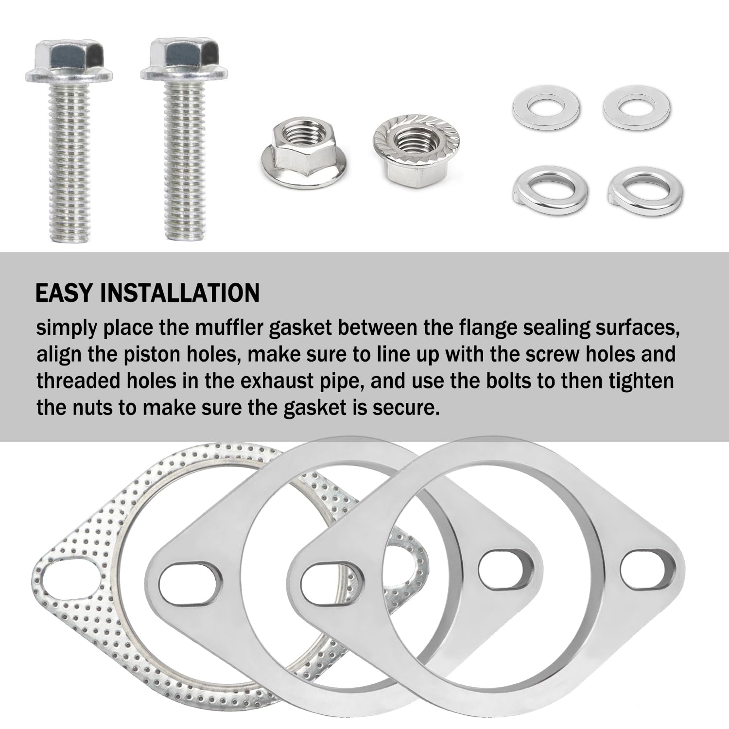 2-Bolt 3 Inch Exhaust Flange Repair Kit,Stainless Steel Exhaust System Kit With Exhaust Gasket & Exhaust Bolts,Exhaust Pipe Flan