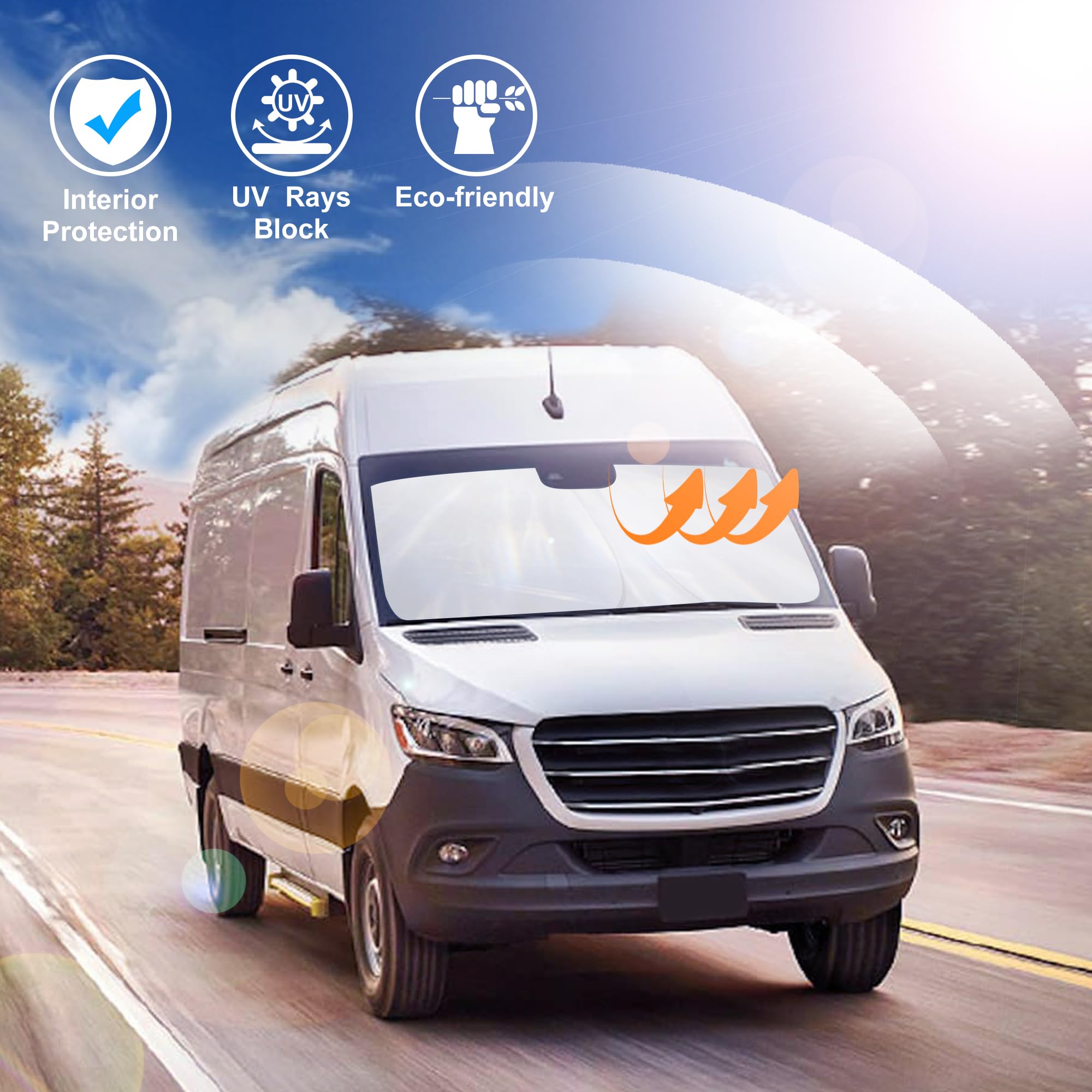 Windshield Sun Shade Foldable Sun Visor Protector Custom Fit 2007-2024 2025 Mercedes Benz Sprinter Freightliner Cargo Crew Passe