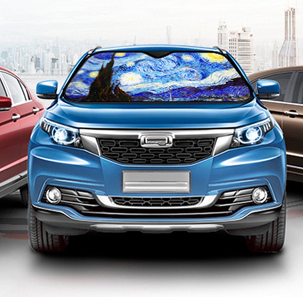 Dpist Van Gogh Starry Sky Car Windshield Sun Shade Universal Fit Car Sunshade-Keep Your Vehicle Cool. Uv Sun And Heat Reflector