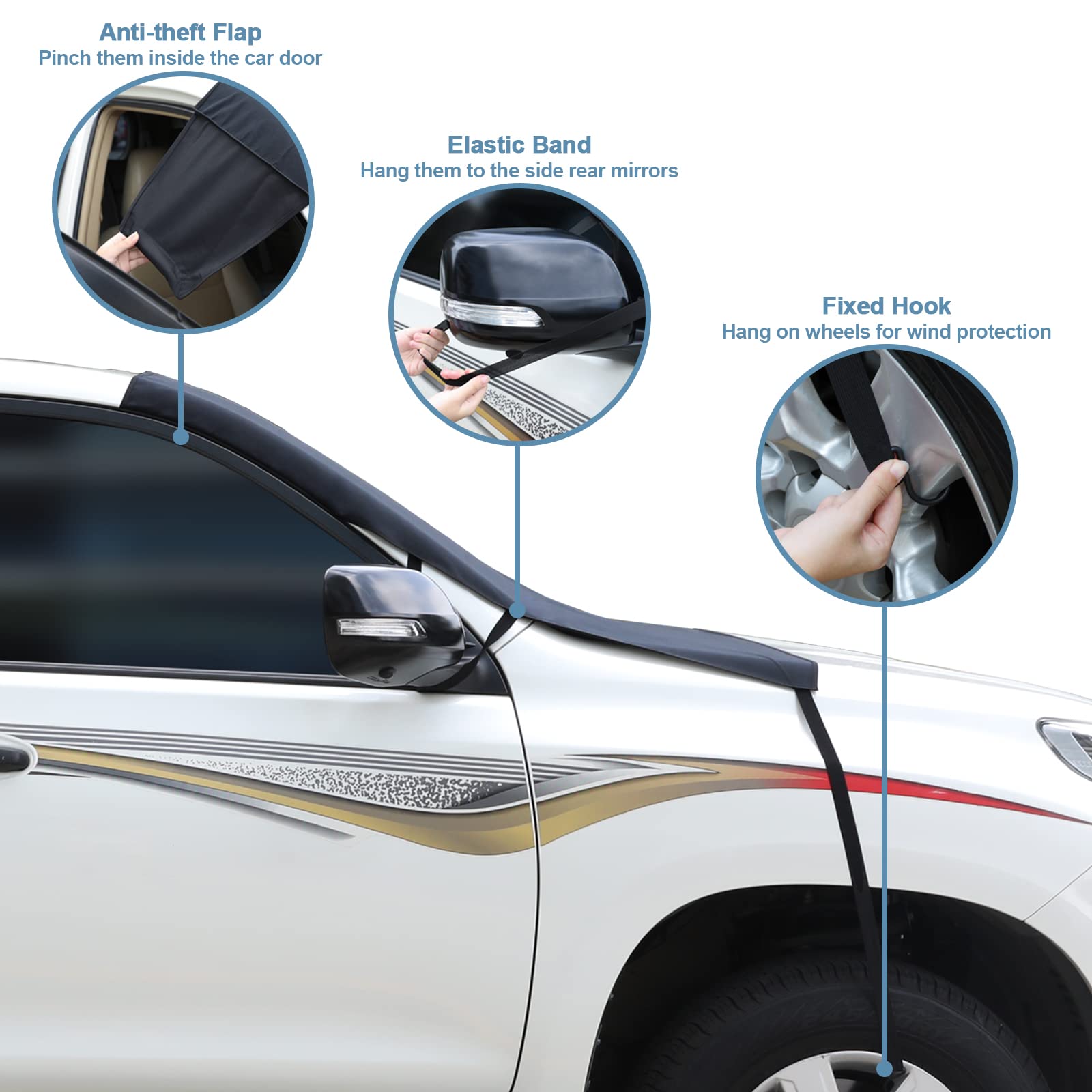 Windshield Sun Shade Cover For Summer, Xl Size (Black) - 600D Oxford Fabric With Anti-Theft Flaps & Storage Bag, Blocks Sun/Uv,