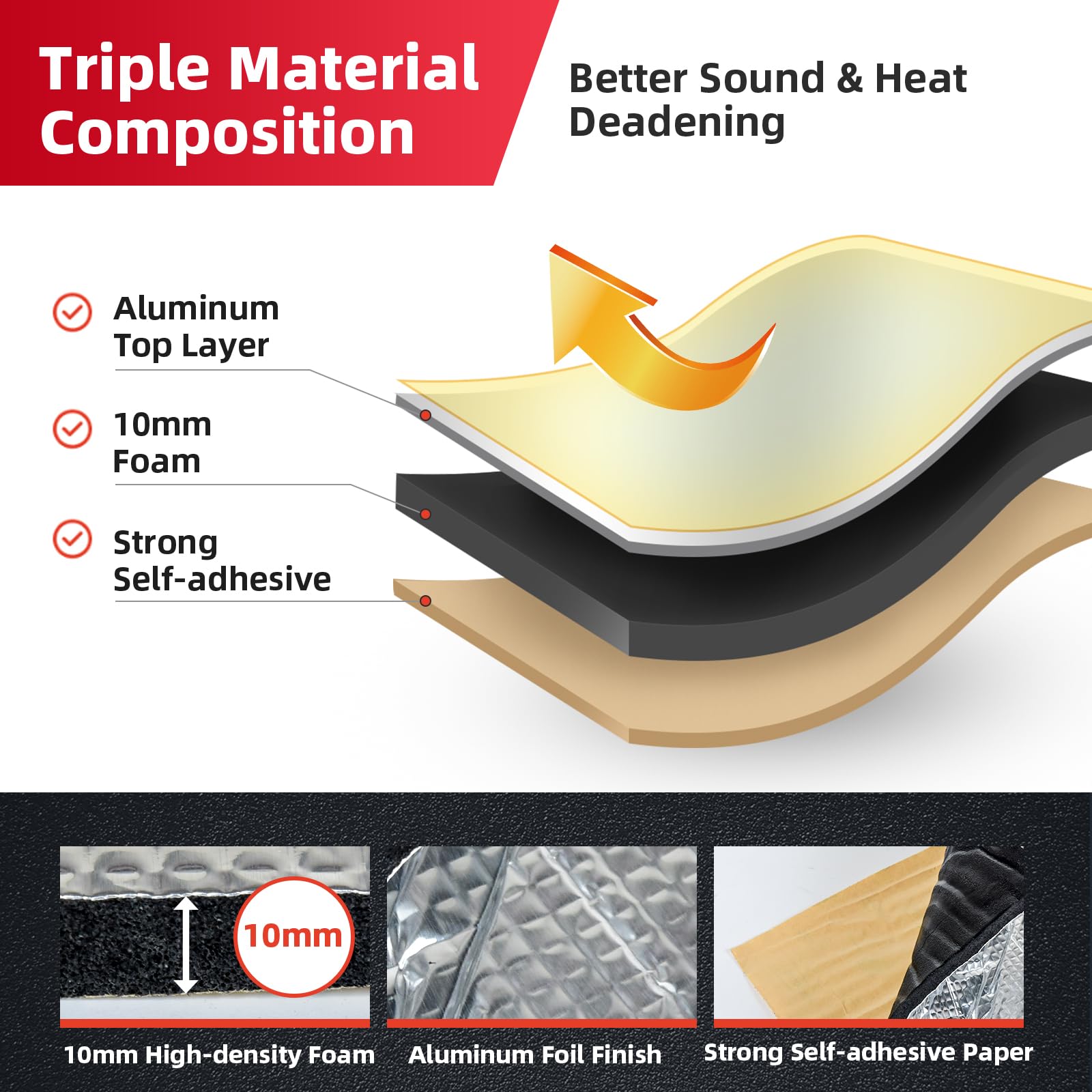 Aggsound 394Mil Thickened Sound Deadener For Cars - Aluminum Foil Foam Noise Deadening Material - Heat Shield Hood Insulation Da