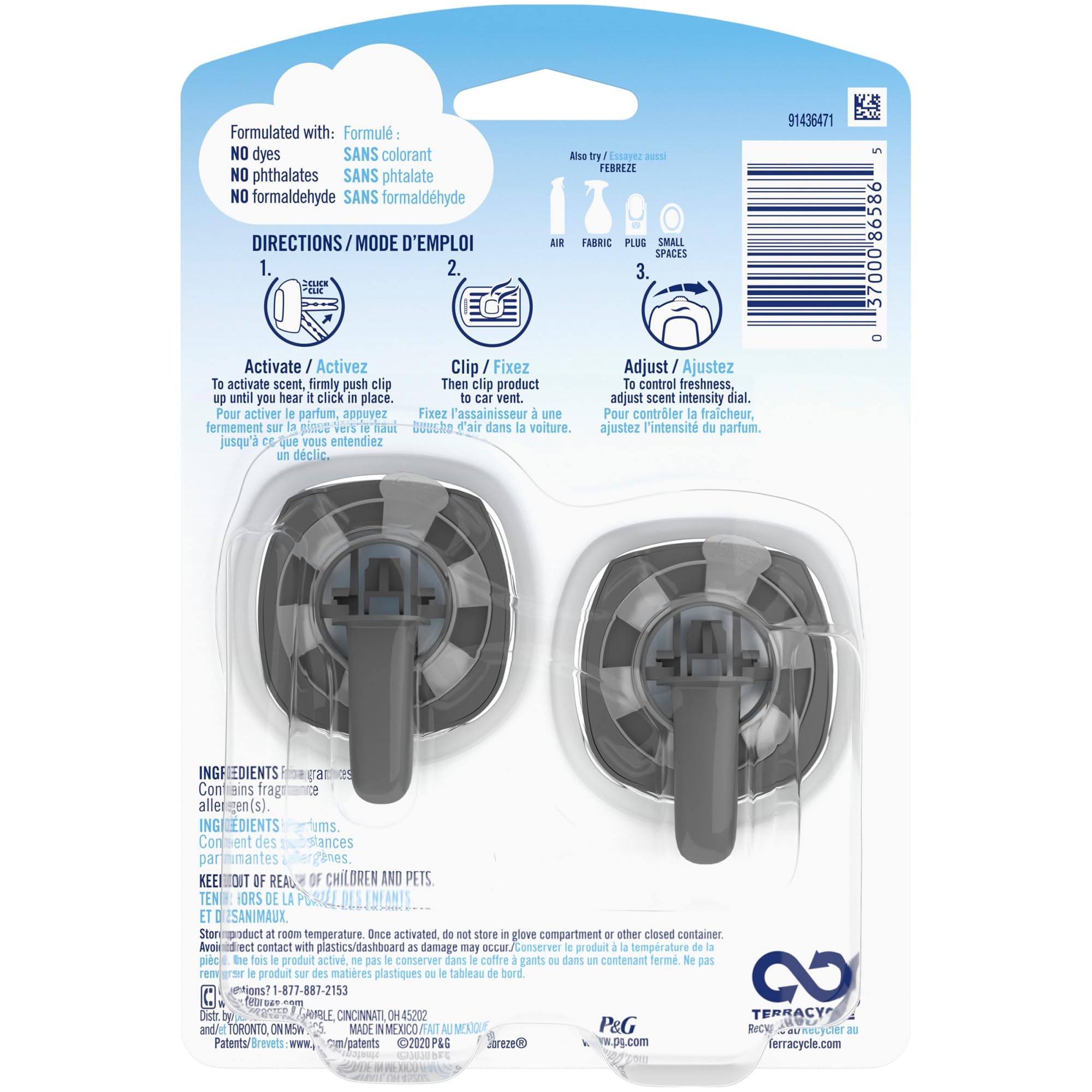 Febreze Car Air Freshener Vent Clip Gain Original Scent, .06 Oz. Car Vent Clip, 2 Count