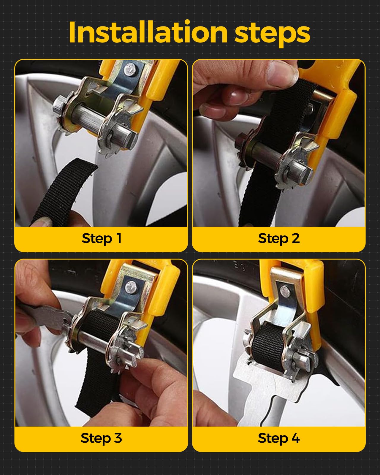 KYX Tire Chains for Car/SUV/Pickup Trucks, 8 Pcs Adjustable Alloy Steel, Fits 8.7-11.1 inch Tires, Model 2753TSC001H