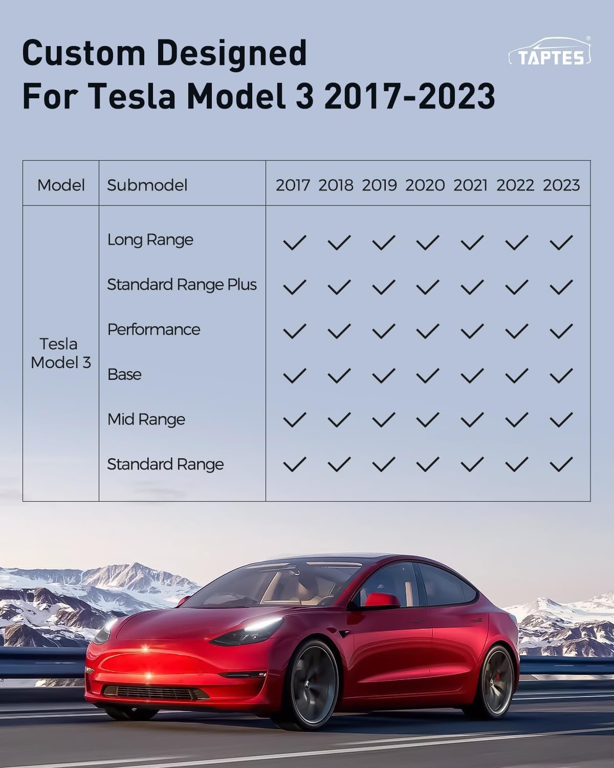 Taptes Floor Mats For Tesla Model 3 2017-2025, Premium All Weather Anti-Slip Waterproof Floor Liners Car Interior Accessories -