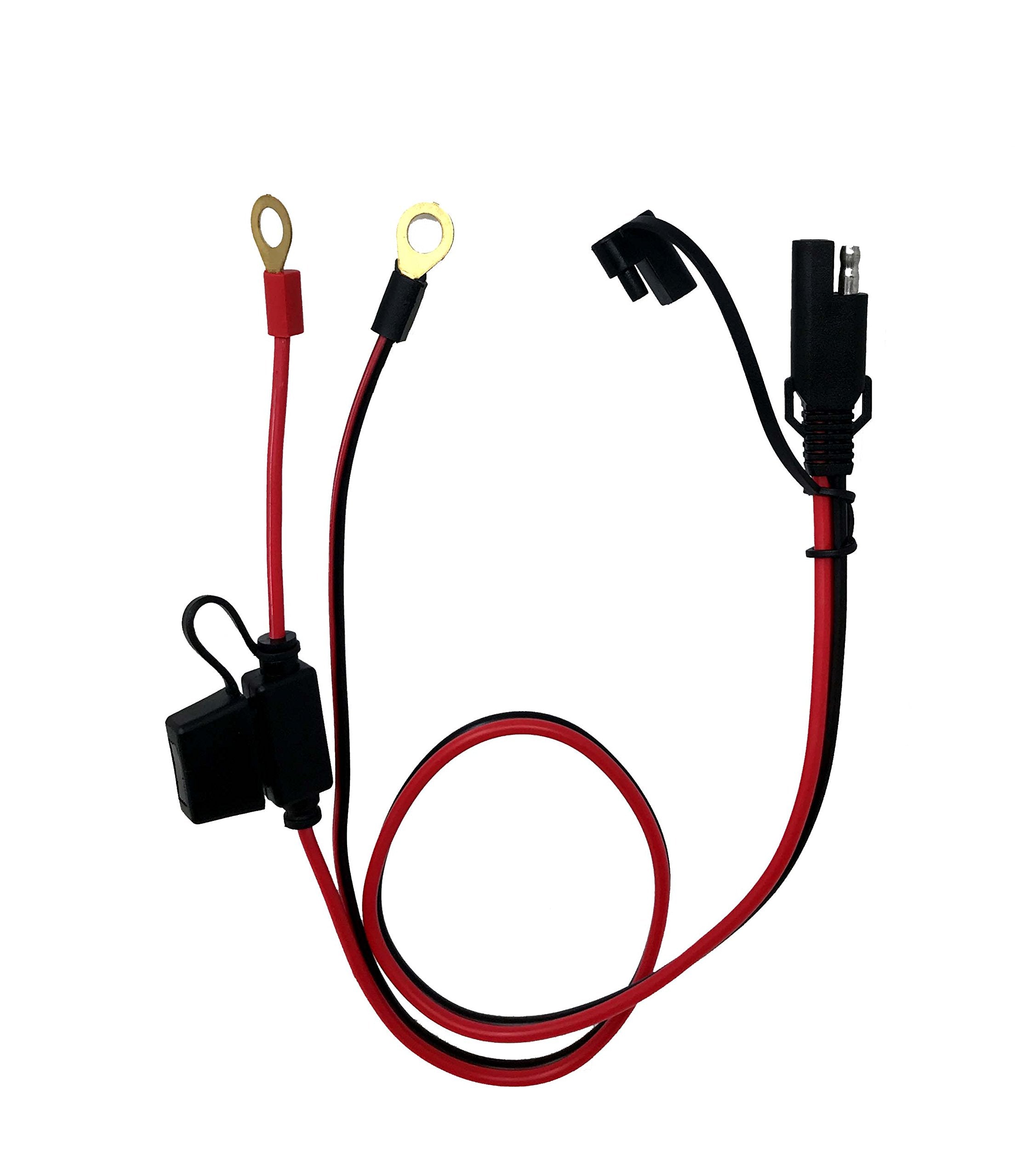 Tetra-Teknica MotoBasics Series RHS-01 12V Ring Terminal Harness with Black Fused 2-Pin Quick Disconnect Plug, 2 Feet, 16 Gauge