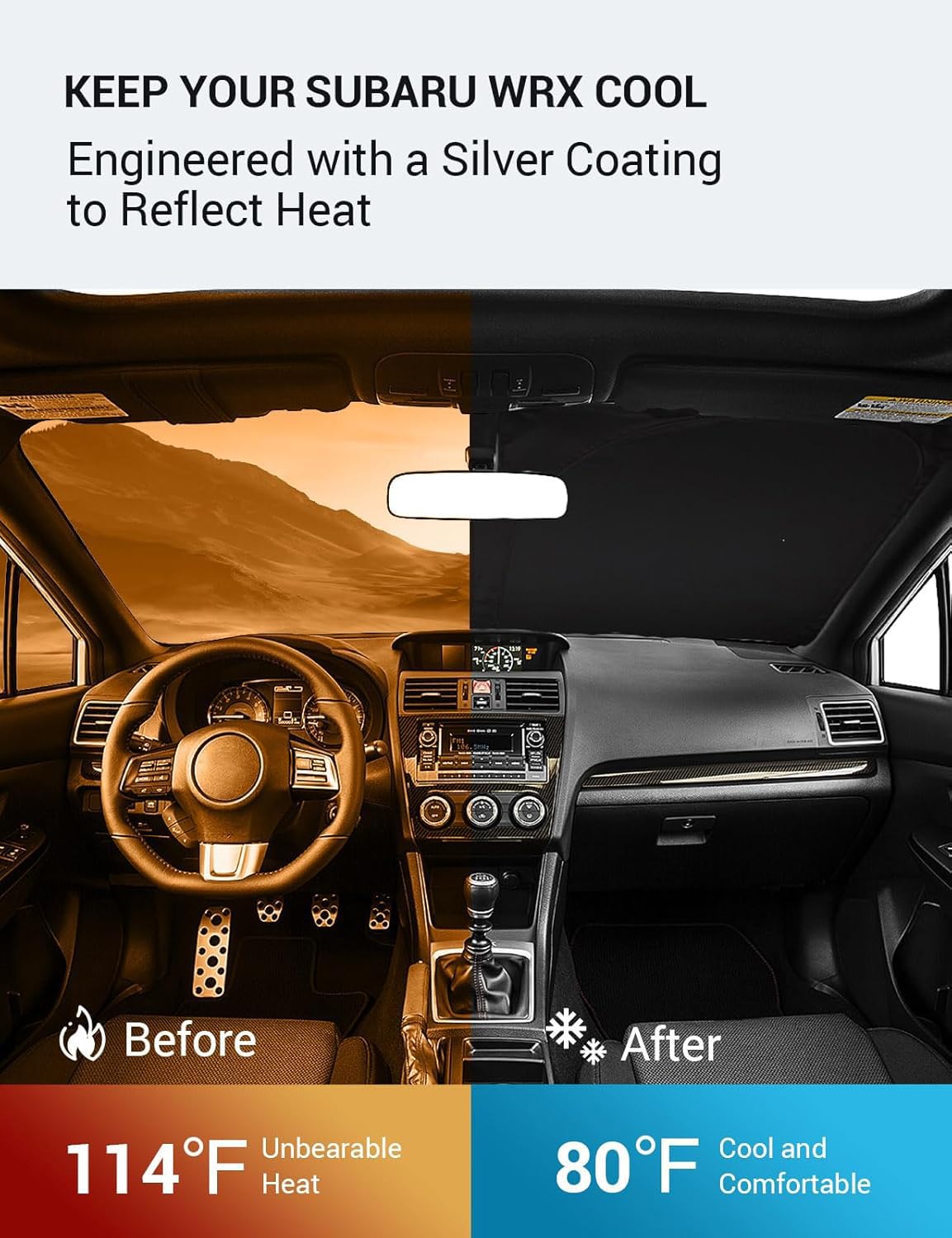 Proadsy 2025 Upgrade Windshield Sun Shade Custom Fit Subaru Wrx 2008-2015 4-Layer Foldable Front Sunshade Protector Sun Visor Bl