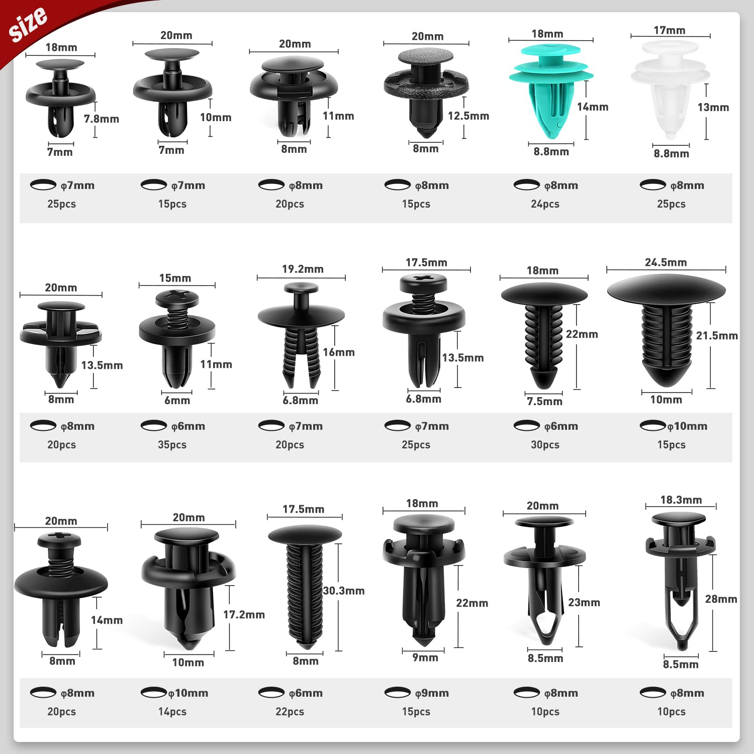 Nilight 820Pcs Car Push Retainer Clips & Auto Fasteners Assortment -36 Most Popular Nylon Bumper Fender Rivets And Fasteners Rem
