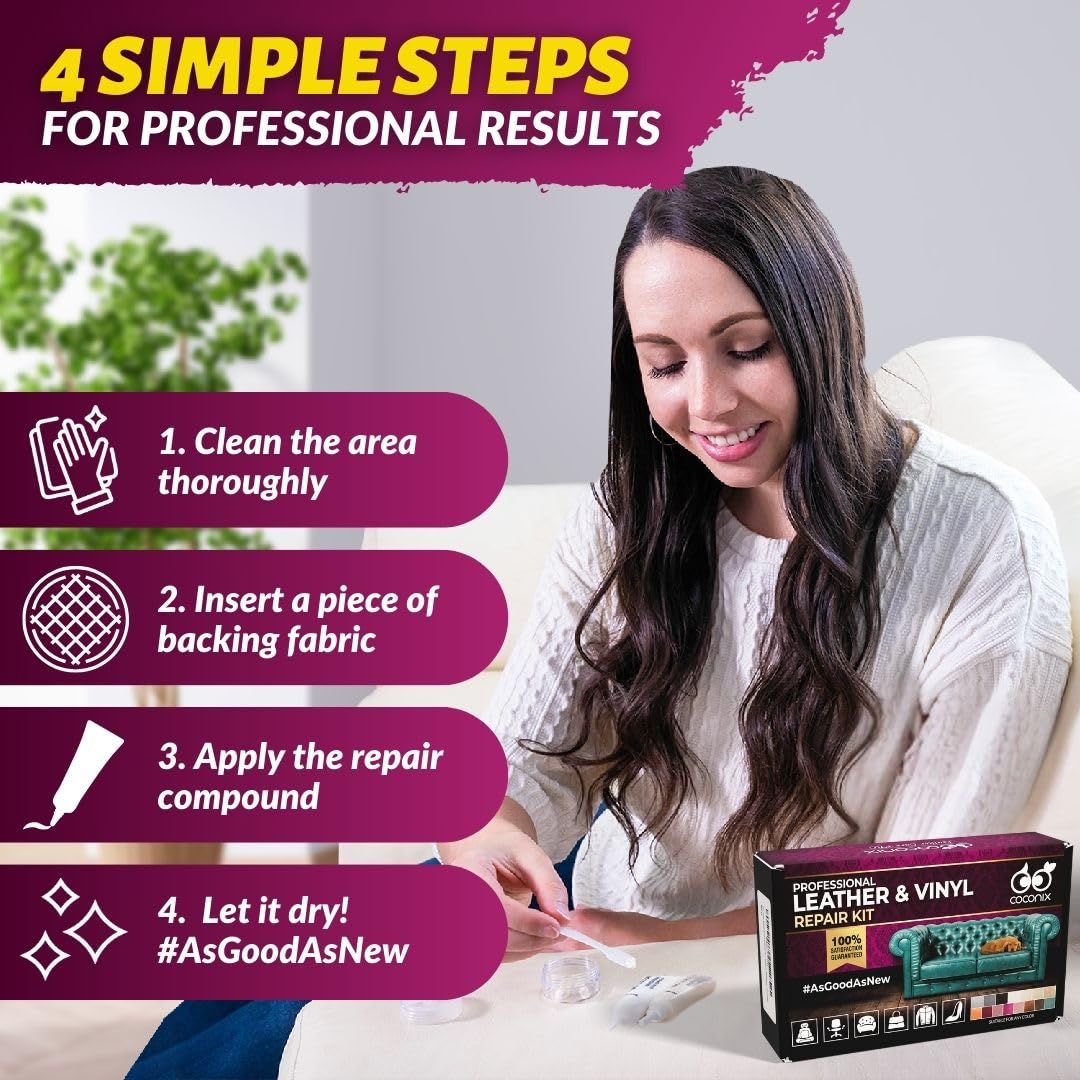 COCONIX Leather and Vinyl Repair Kit - Brown, Easy Instructions, Model LRK2BR, Restores Couch, Sofa, Car Seat, and Jacket