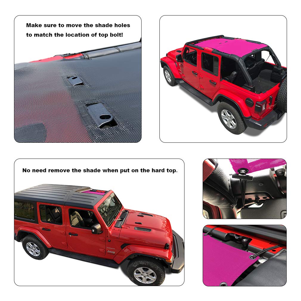 Shadeidea Sun Shade Top For Jeep Wrangler Top Sunshade Jl Unlimited 4 Door (2018-2023) Front And Rear-Pink Mesh Screen Sunshade