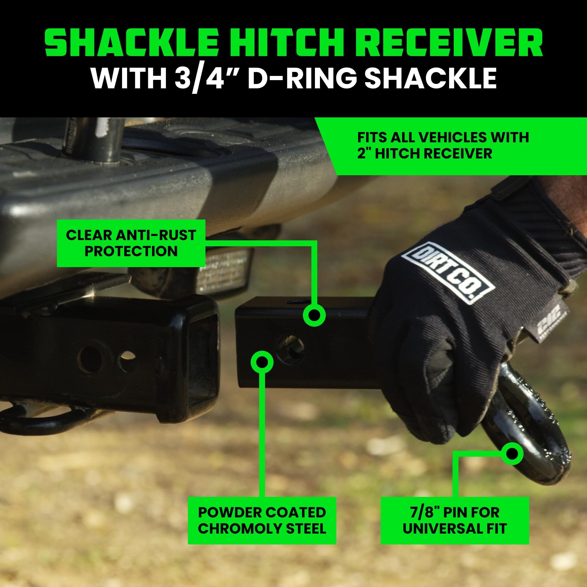 Rhino Usa Shackle Hitch Receiver (Fits 2 Receivers) Best Towing Accessories For Trucks, Jeep, Toyota & More - Connect Your Rhino Tow Strap For Vehicle Recovery, Mounts To 2 Receiver Hitches