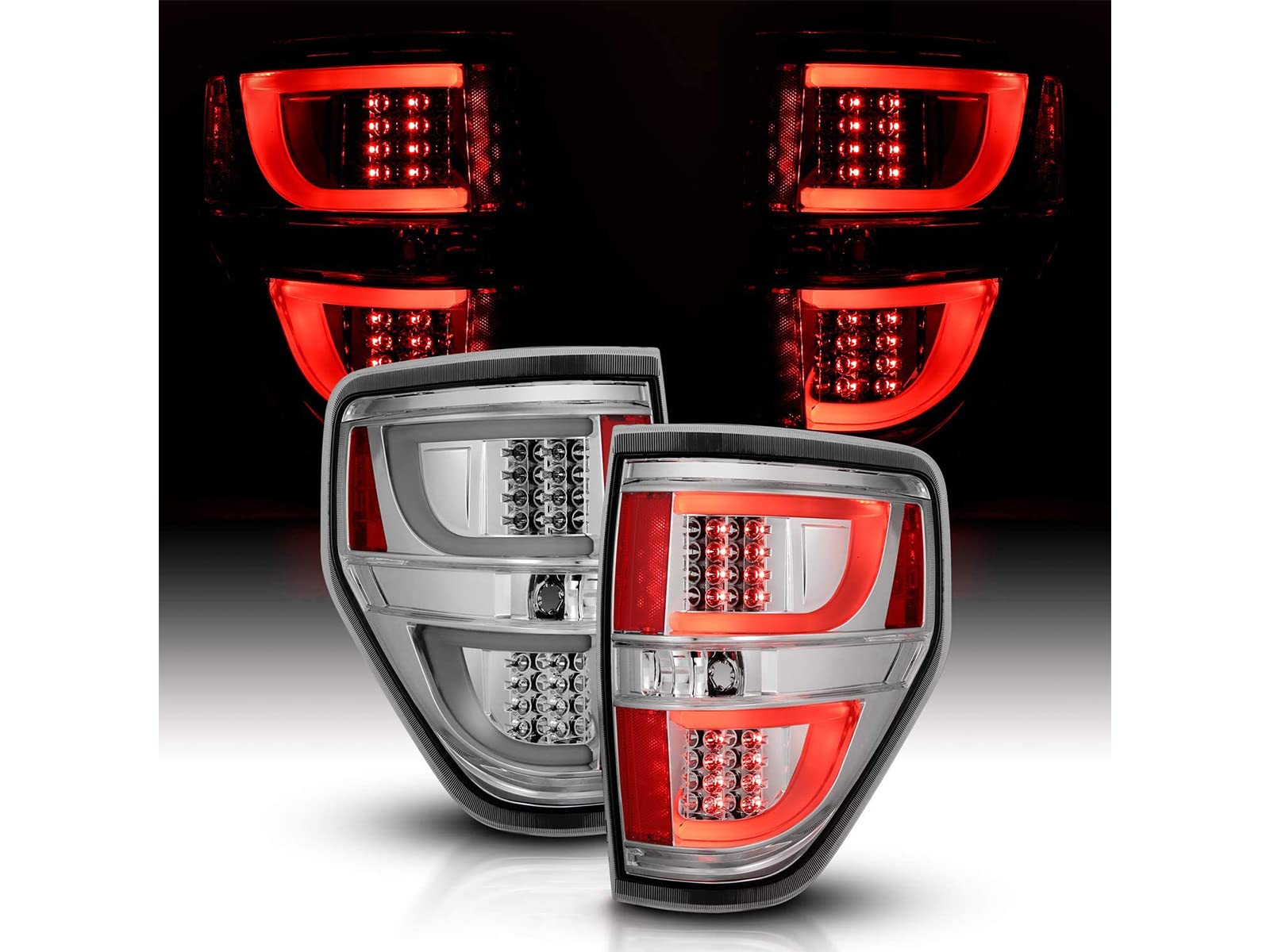 Amerilite Chrome Led Bar Replacement Brake Tail Lights Set For Ford F-150 - Passenger And Driver Side