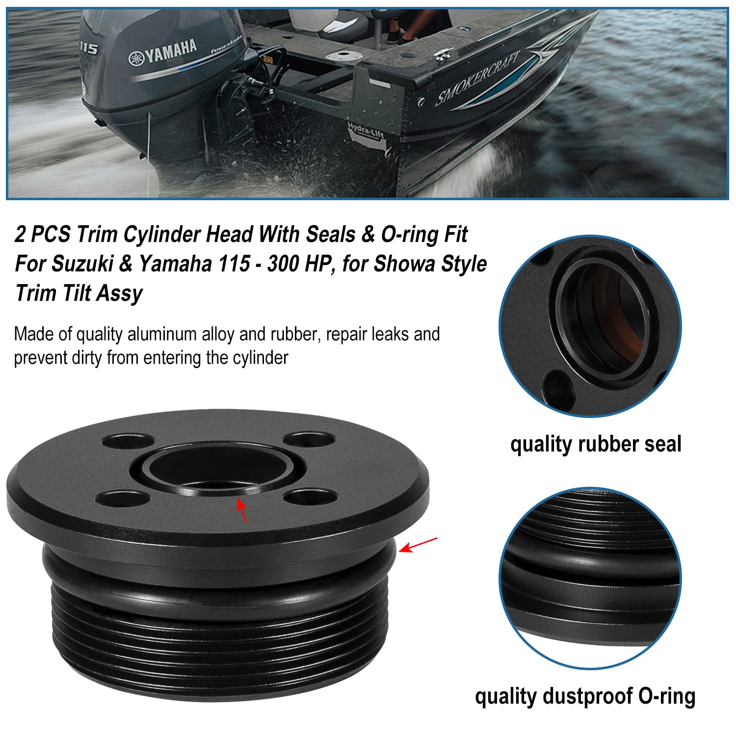 2 PCS Trim Cap Cylinder With Seals & O-ring Fit For Suzuki & Yamaha 4 Cyl 6 Cyl 2 & 4 Stroke 115-300 HP Replace For 48630-96J00