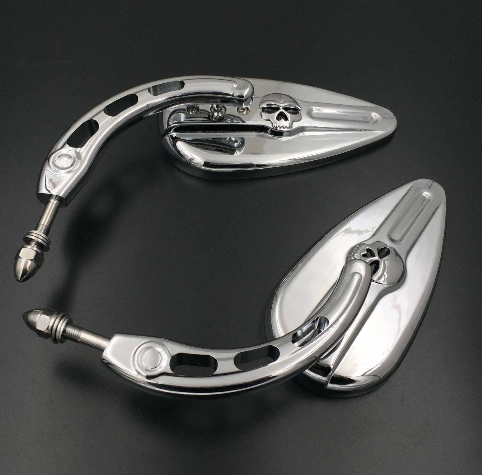 HTTMT MT383D- Chrome Skull Side Mirrors Compatible with Harley Davidson 1982-later all models (except VRSCF,2014-later FLHTKSE,F