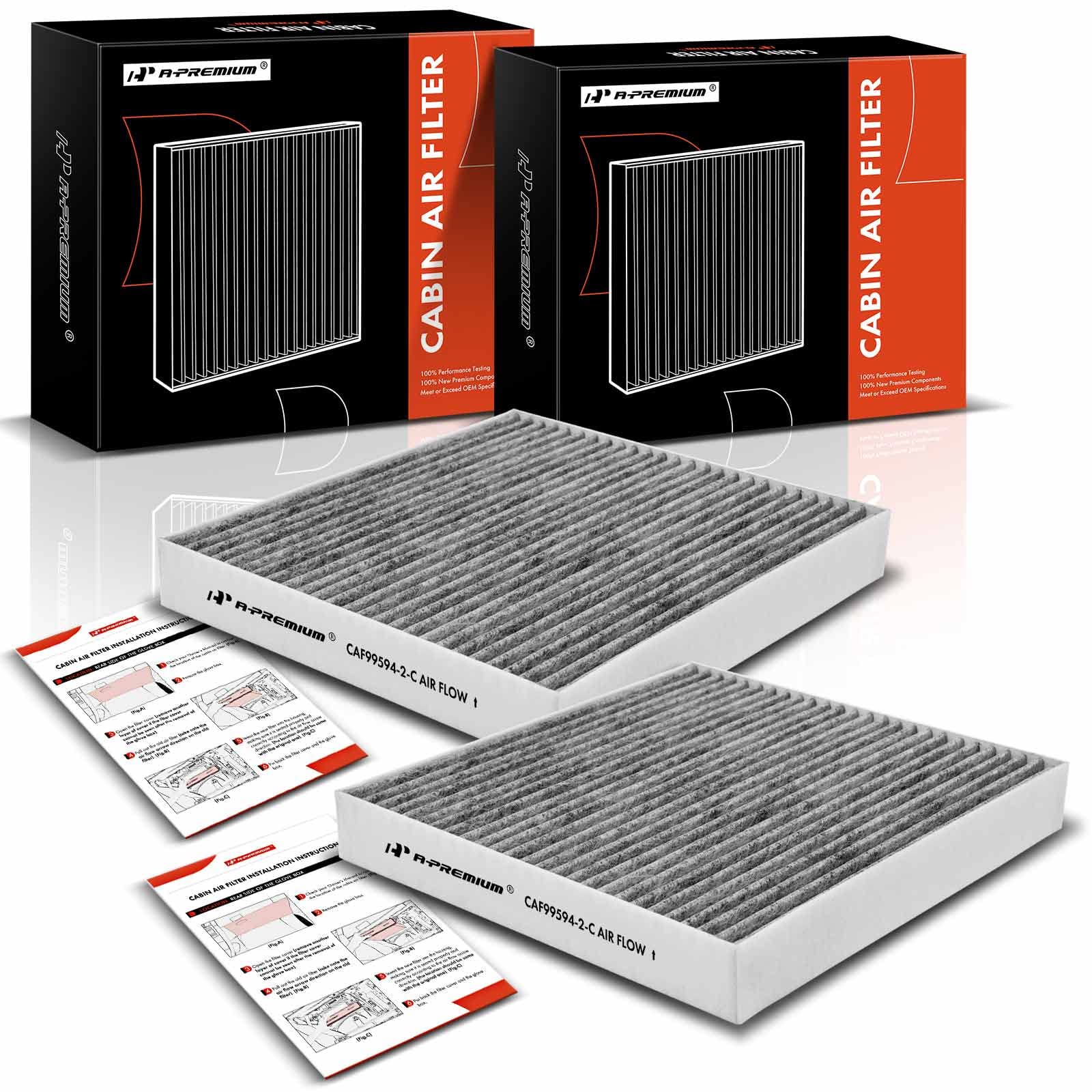 A-Premium 2-Pc Cabin Air Filter With Activated Carbon Compatible With Hyundai Elantra, Ioniq 5, Santa Fe, Sonata, Tucson & Kia K