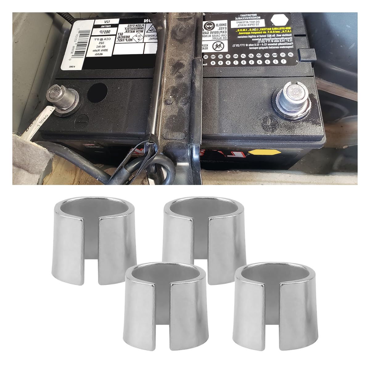 2 Pair Battery Post Shims, Pure Lead Anode Cathode Sleeves, Car Battery Terminal Converter Adapter Sleeves for Positive & Negati