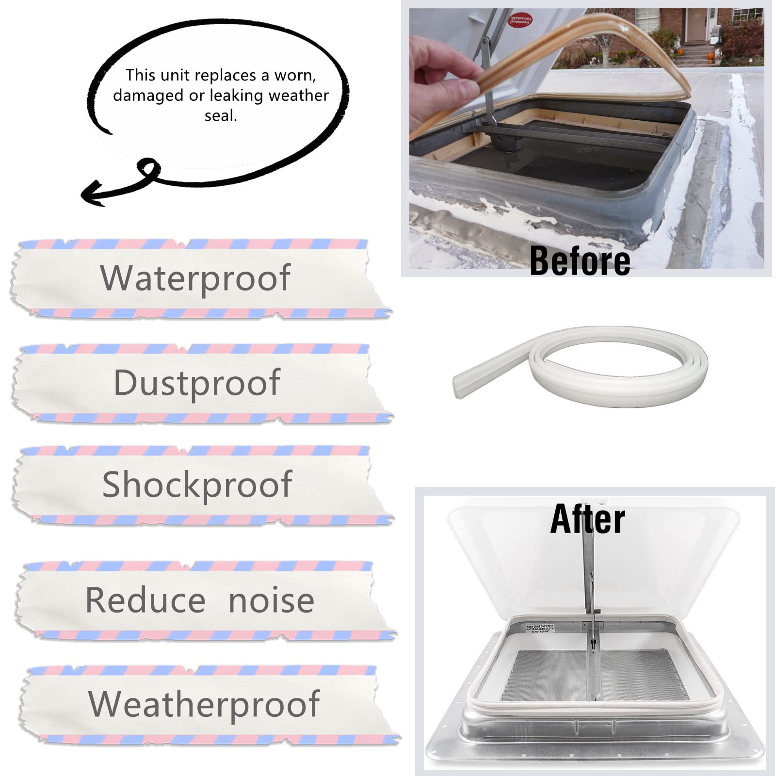 Zrnidiyr Rv Roof Vent Seal 51'' Rv Seal Replacement For Roof Vents Roof Vent Lid Replacement Gasket