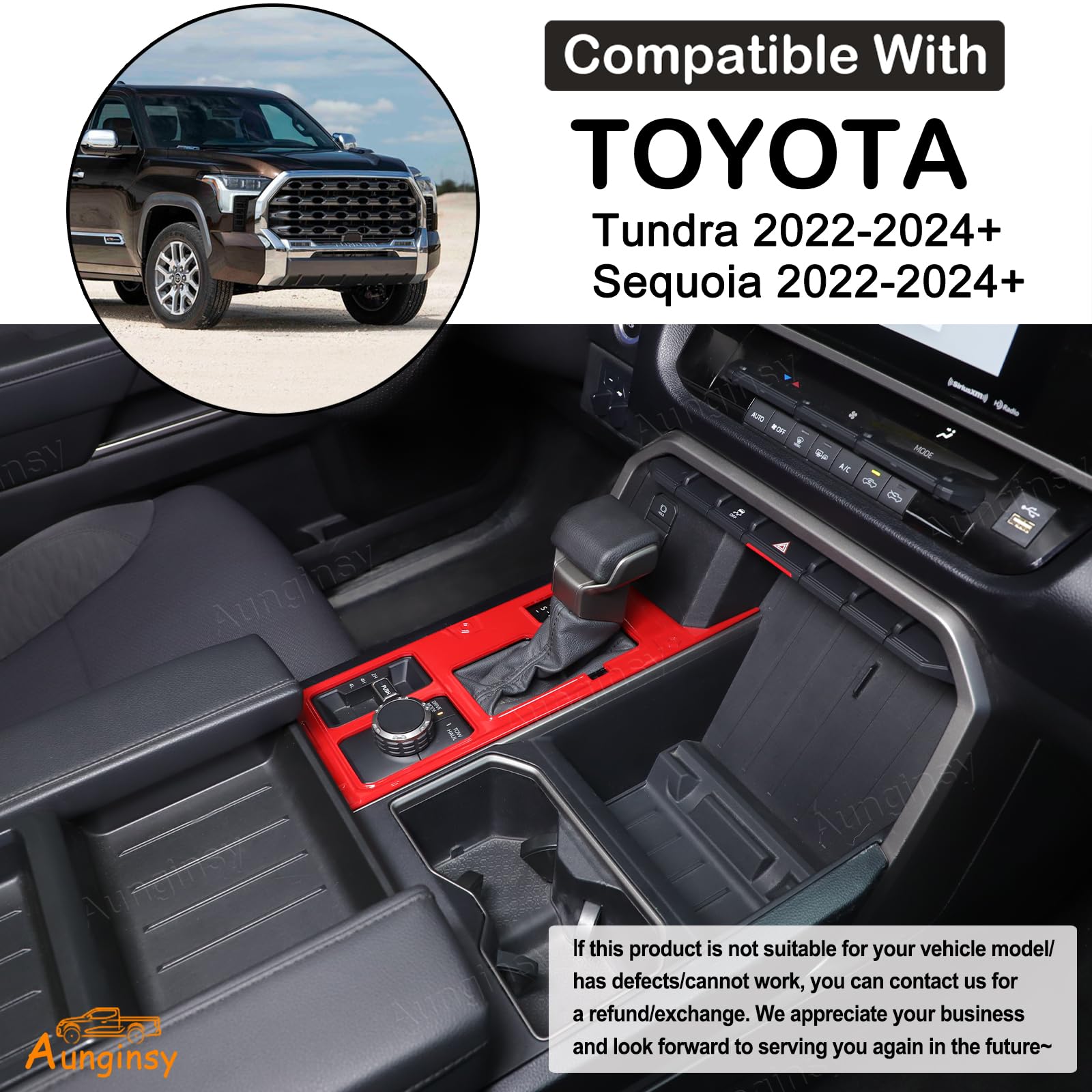 Aunginsy Central Control Gear Shift Panel Trim Cover Compatible With Toyota Tundra/Sequoia 2022-2024 Car Gear Shifter Console An