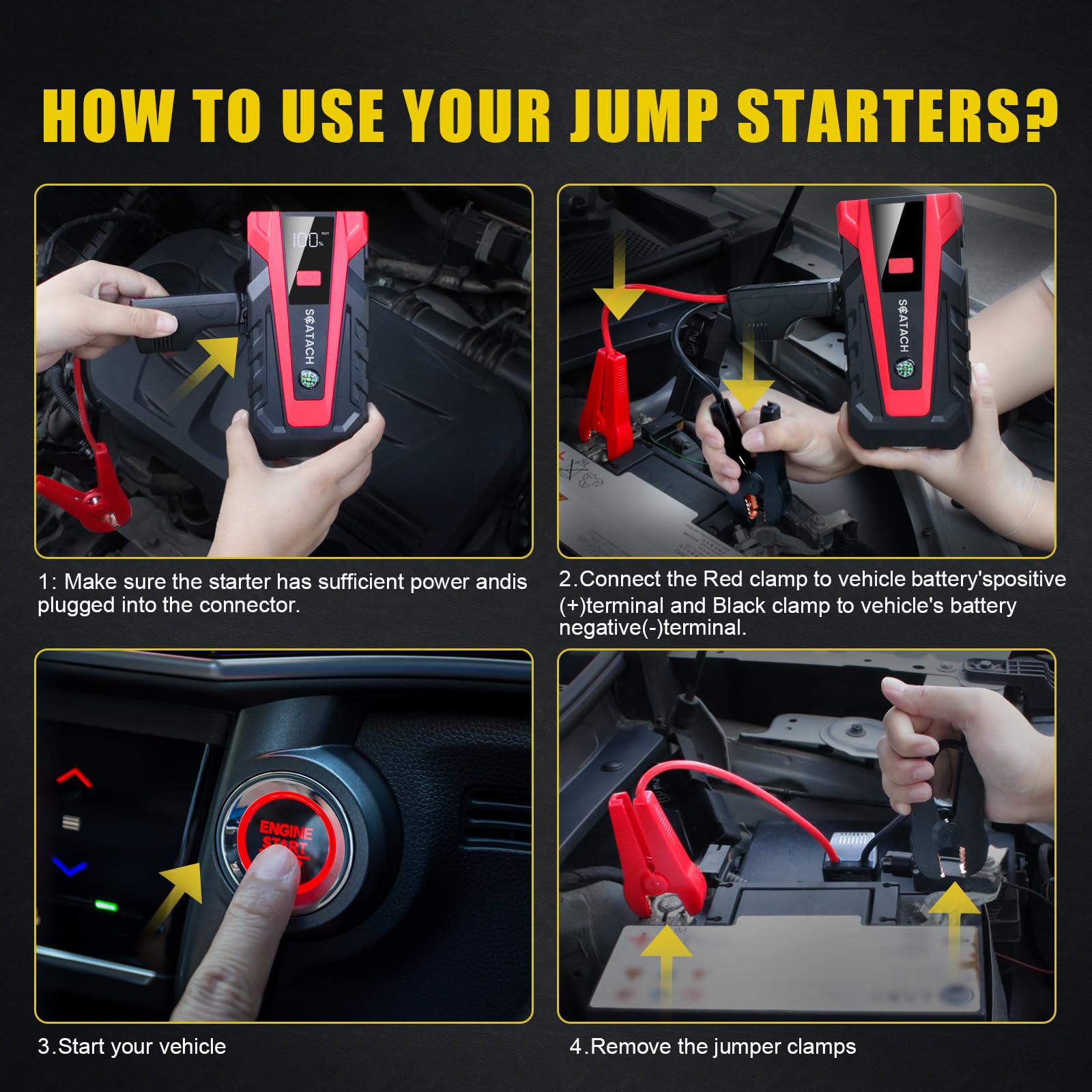 Scatach 011 5000A Car Battery Jump Starter,12V Jump Starter Battery Pack (Up To 14.0L Gasoline And 12.0L Diesel Engine), Portabl